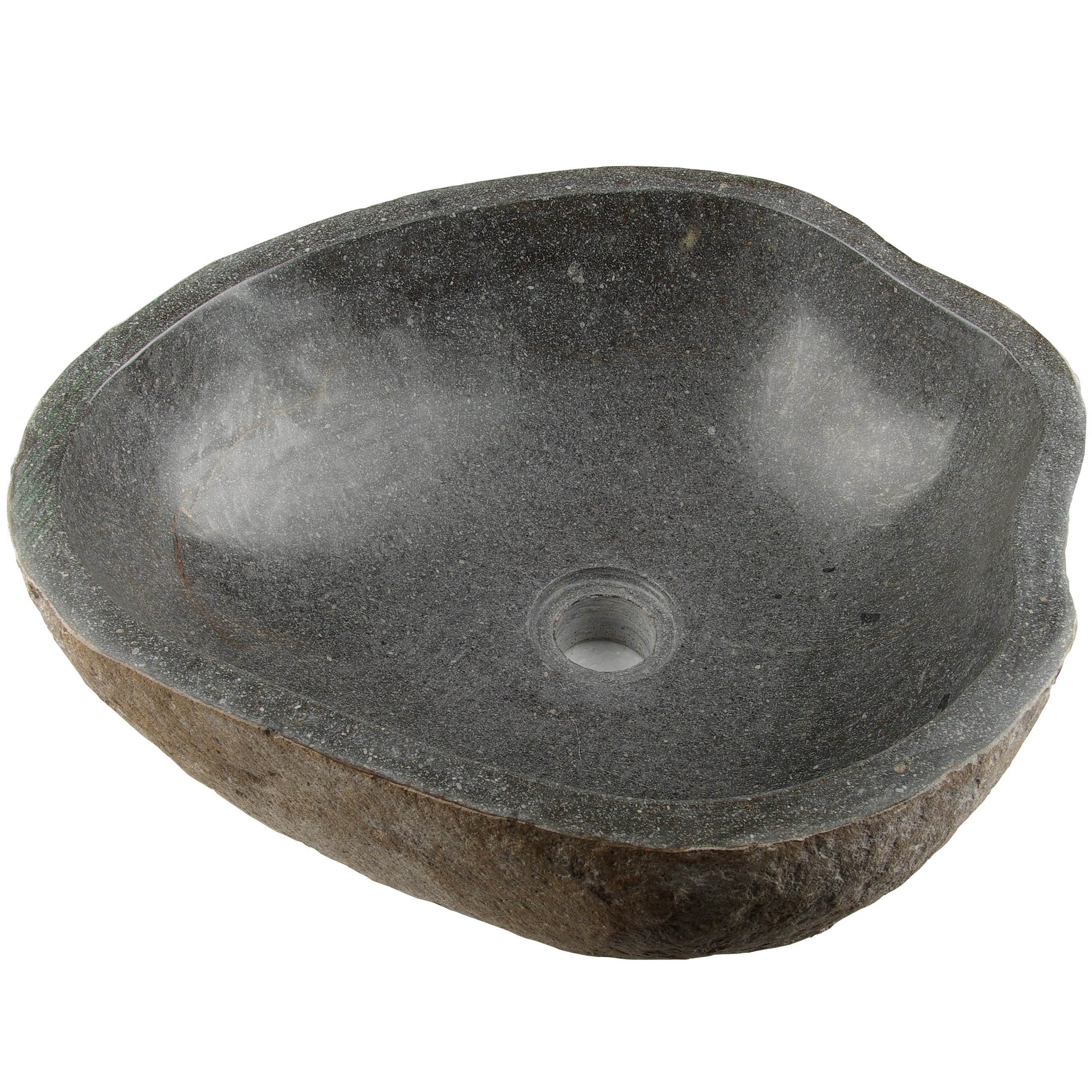 Naturstein Hand-Waschbecken Aufsatzwaschbecken Vulkanstein Andesit Findling grau 50 x (10-12) x 50 cm, Gewicht: 25-30 kg