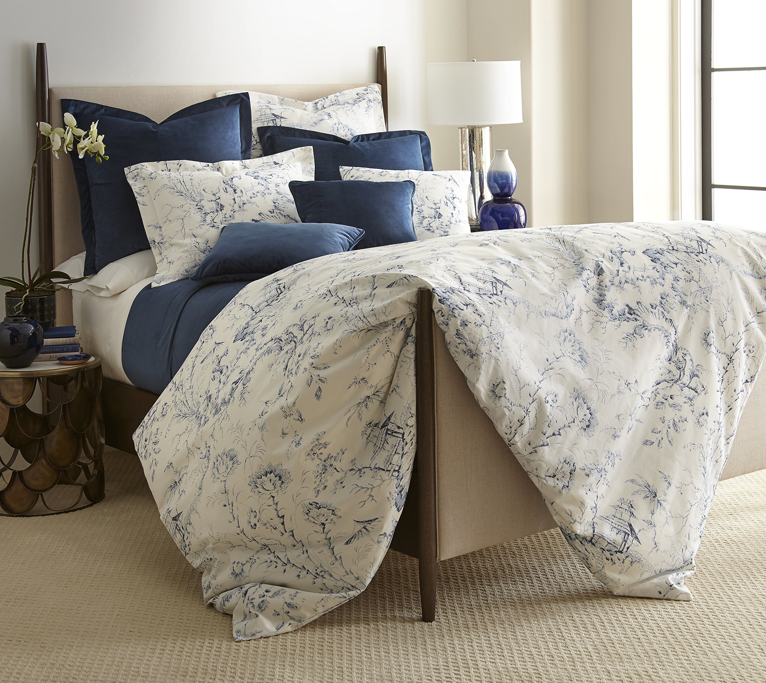 Pagoda Toile Home, Printed on All Cotton Fabric, Made in USA, King Bedding Sets.