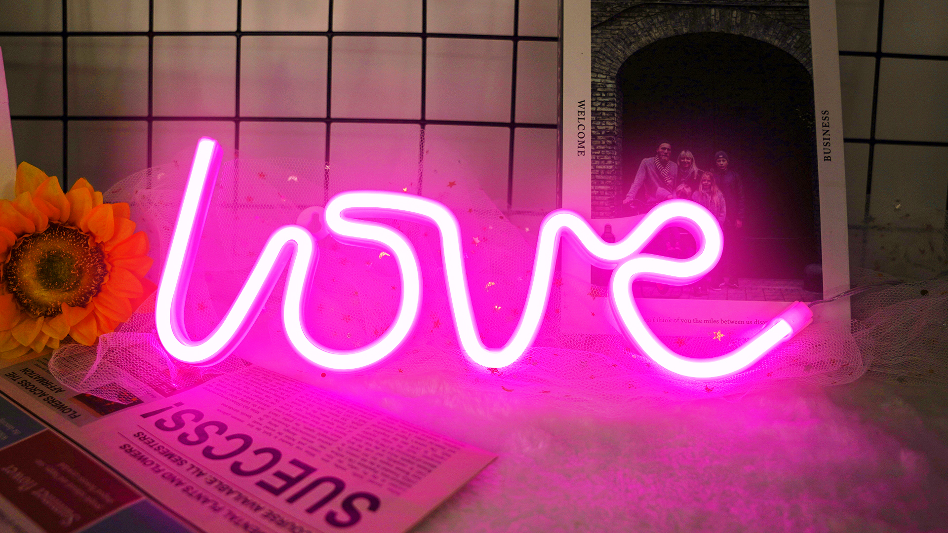 Love Neon Signs, Pink Love LED Neon Lights Charge by USB/Battery