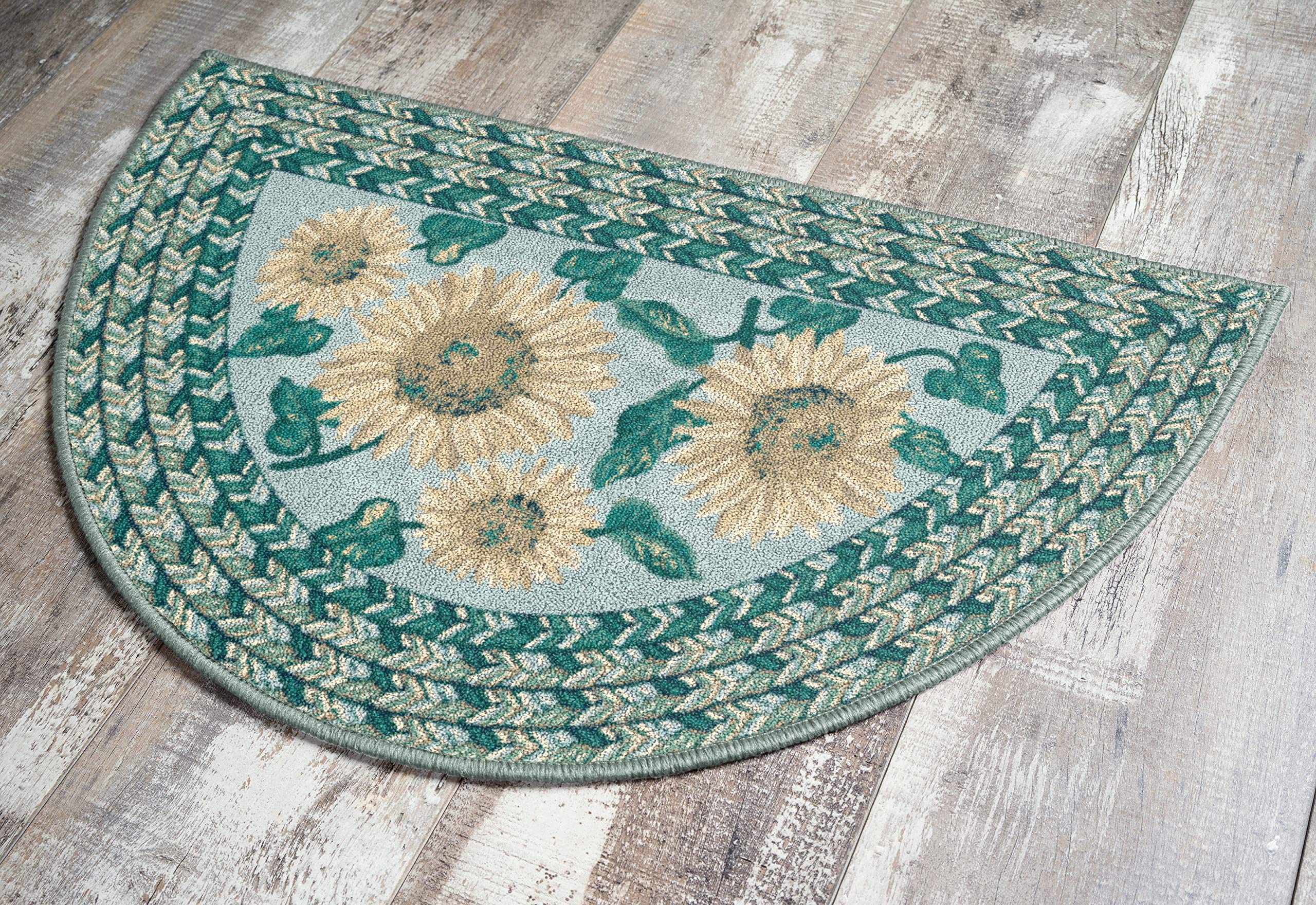 Brumlow MILLS Sunflower Braid Printed Pattern Rustic Floral Area Rug for Kitchen, Entryway, Bathroom Mat and Home Décor, 19" x 31", Seafoam