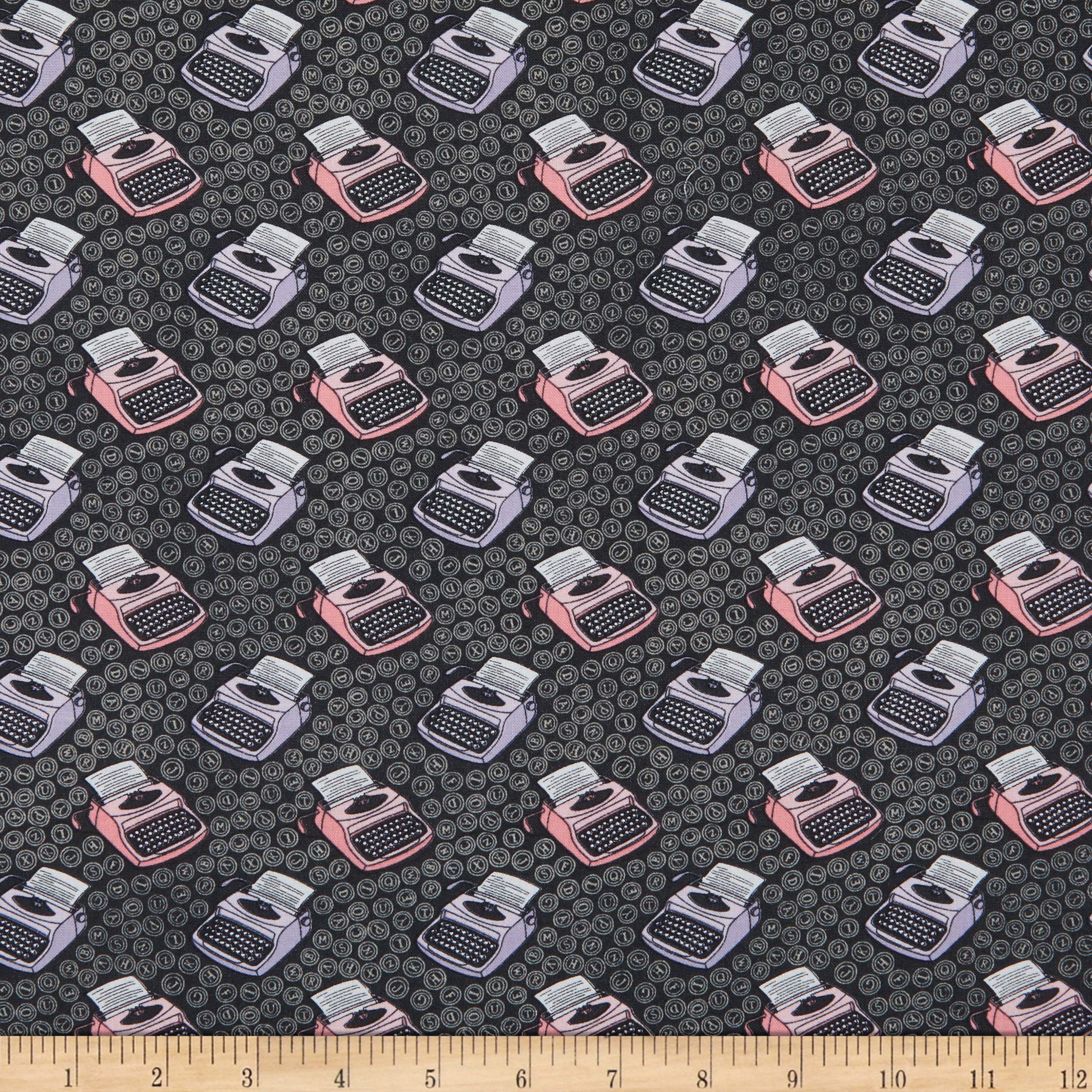 Camelot Fabrics Literary Typewriters Charcoal Fabric, Yard