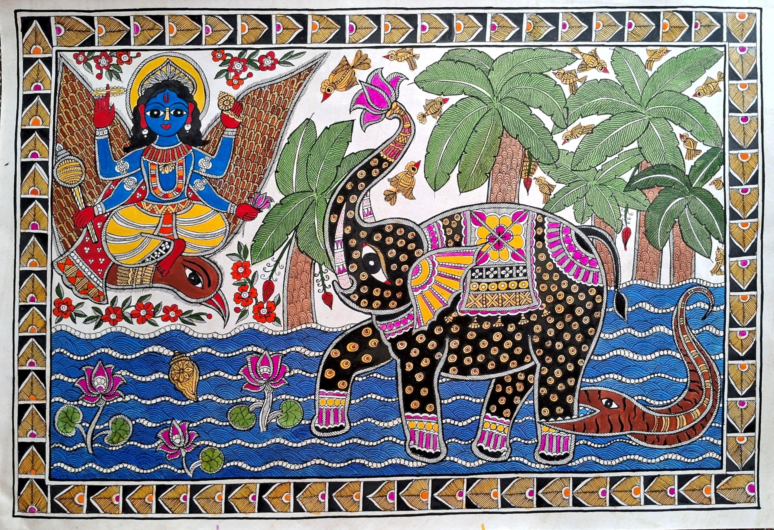 Gaj Grah ki Ladai | Nari Kunjar | Madhubani Art | Handmade with Nib and Brush | Authentic Madhubani Art-picture-11