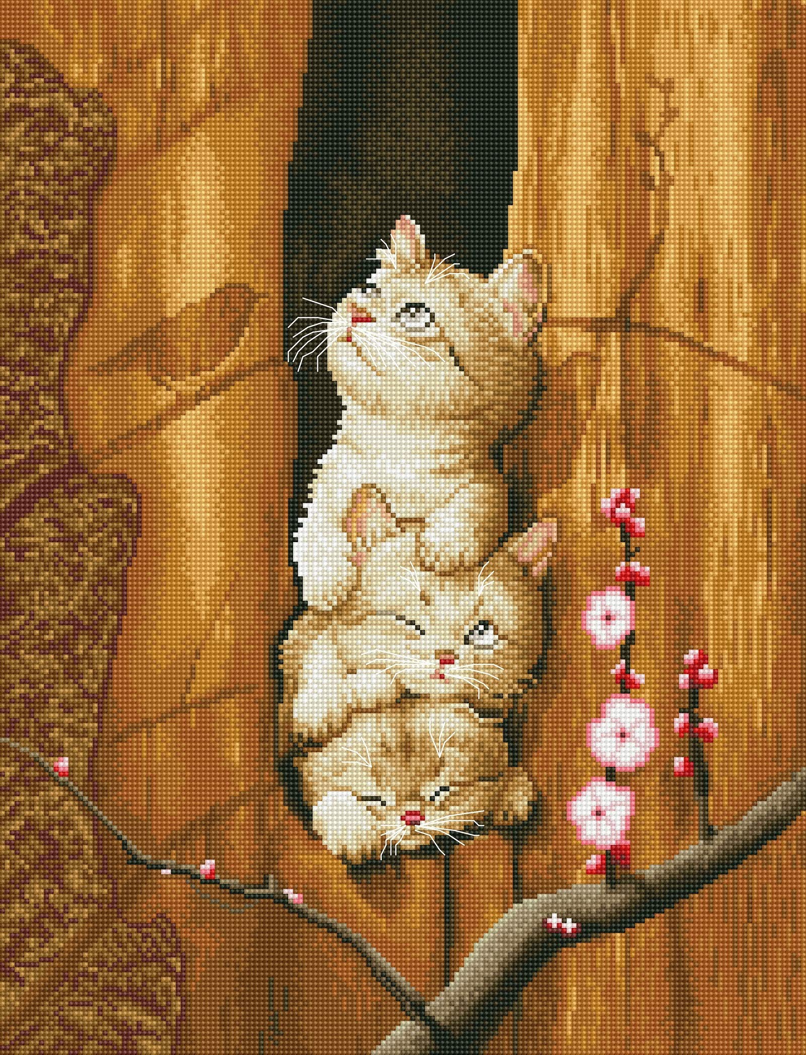 Maydear Cross Stitch Kits Stamped Full Range of Embroidery Starter Kits for Beginners DIY 14CT 2 Strands - Three Cats 39×29 cm