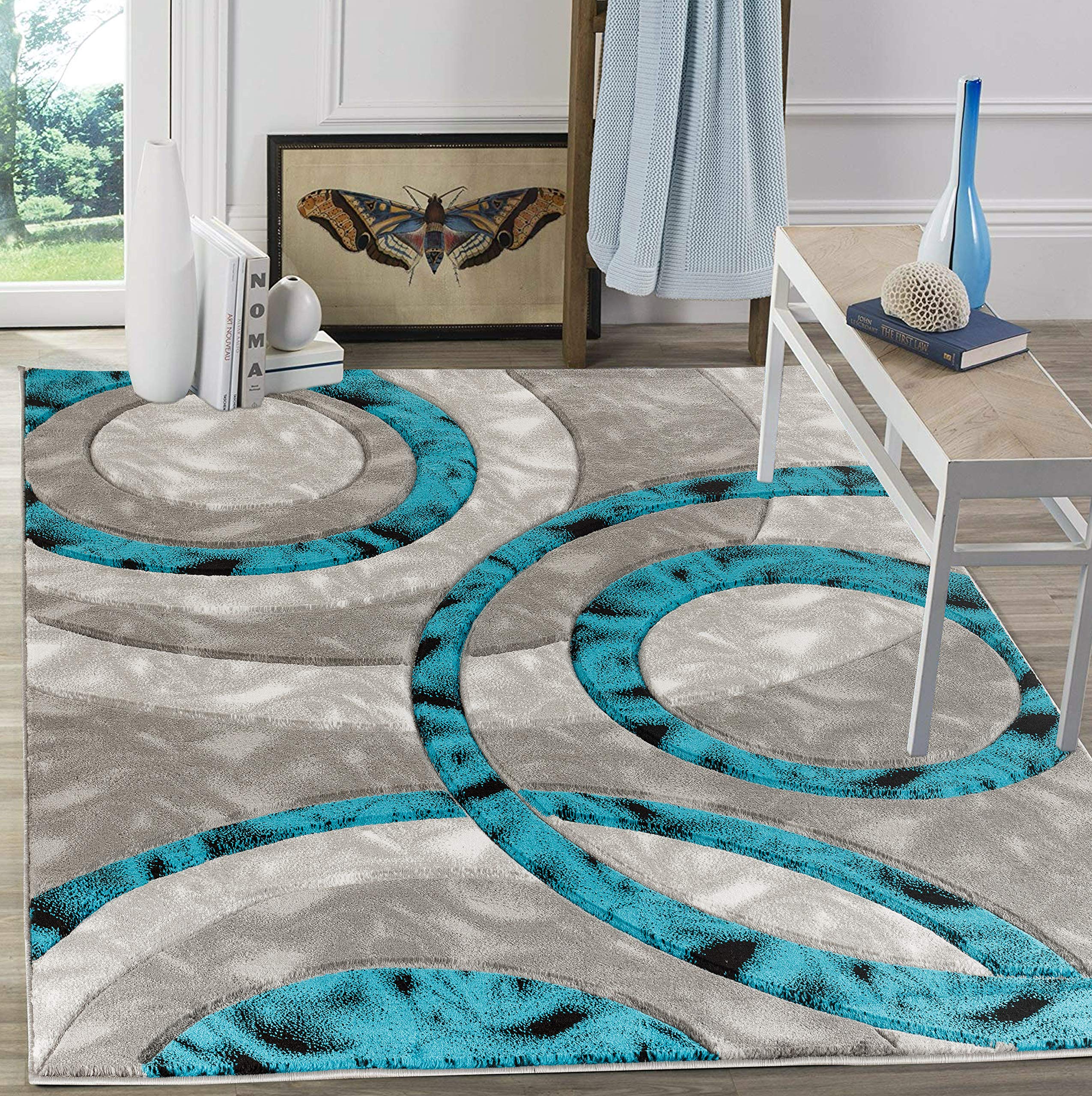 Buy Glory Rugs Area Rug Modern 8x10 Turquoise Circles Geometry Soft