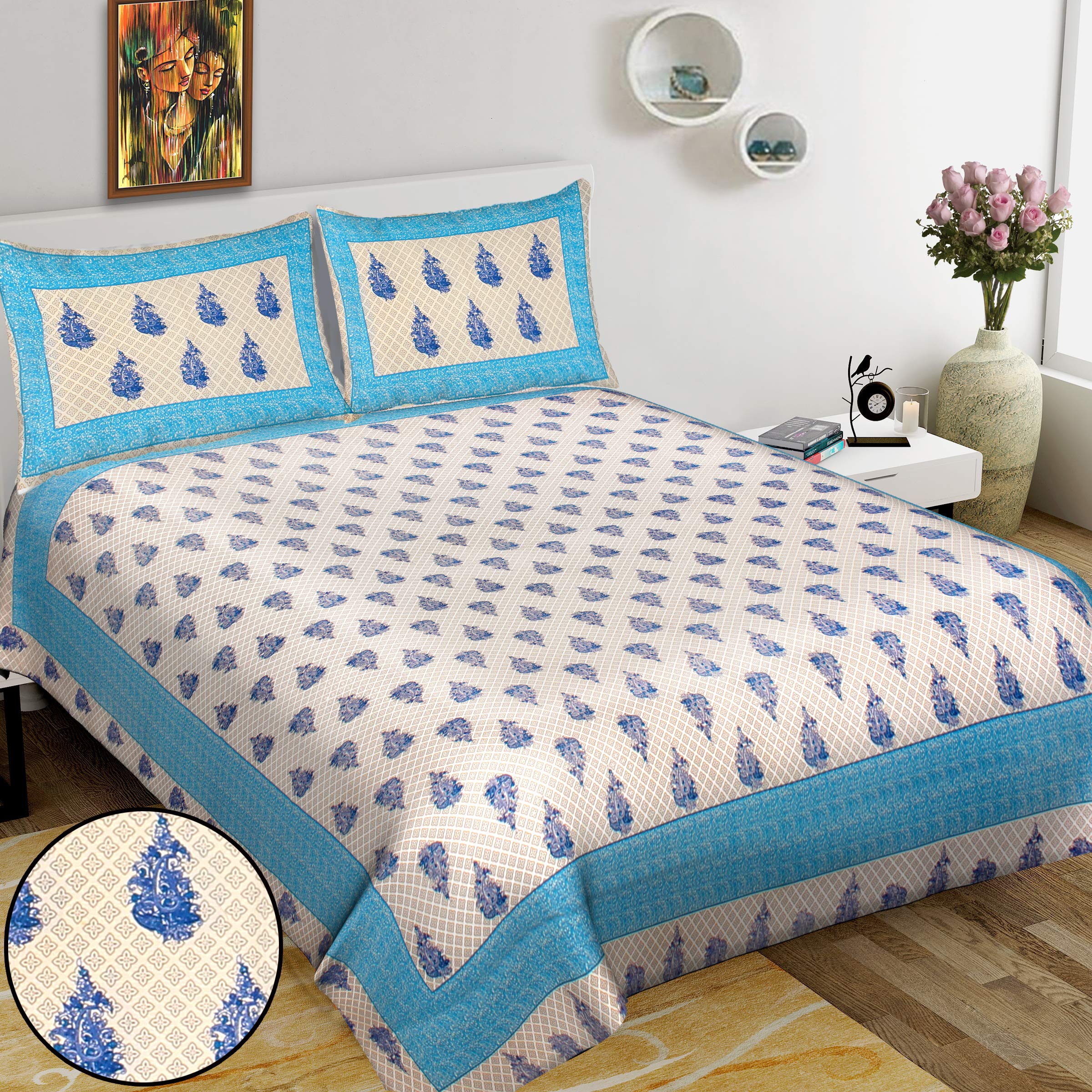 RHF King 100% Cottonl Bedspread Bed Cover Floral Design Double bedsheet with 2 Pillow Covers (8 Feet X 9 Feet, 100" X 108")- Multi Color (King- (8 Feet X 9 Feet, 100" X 108"), NP-30)-picture-32