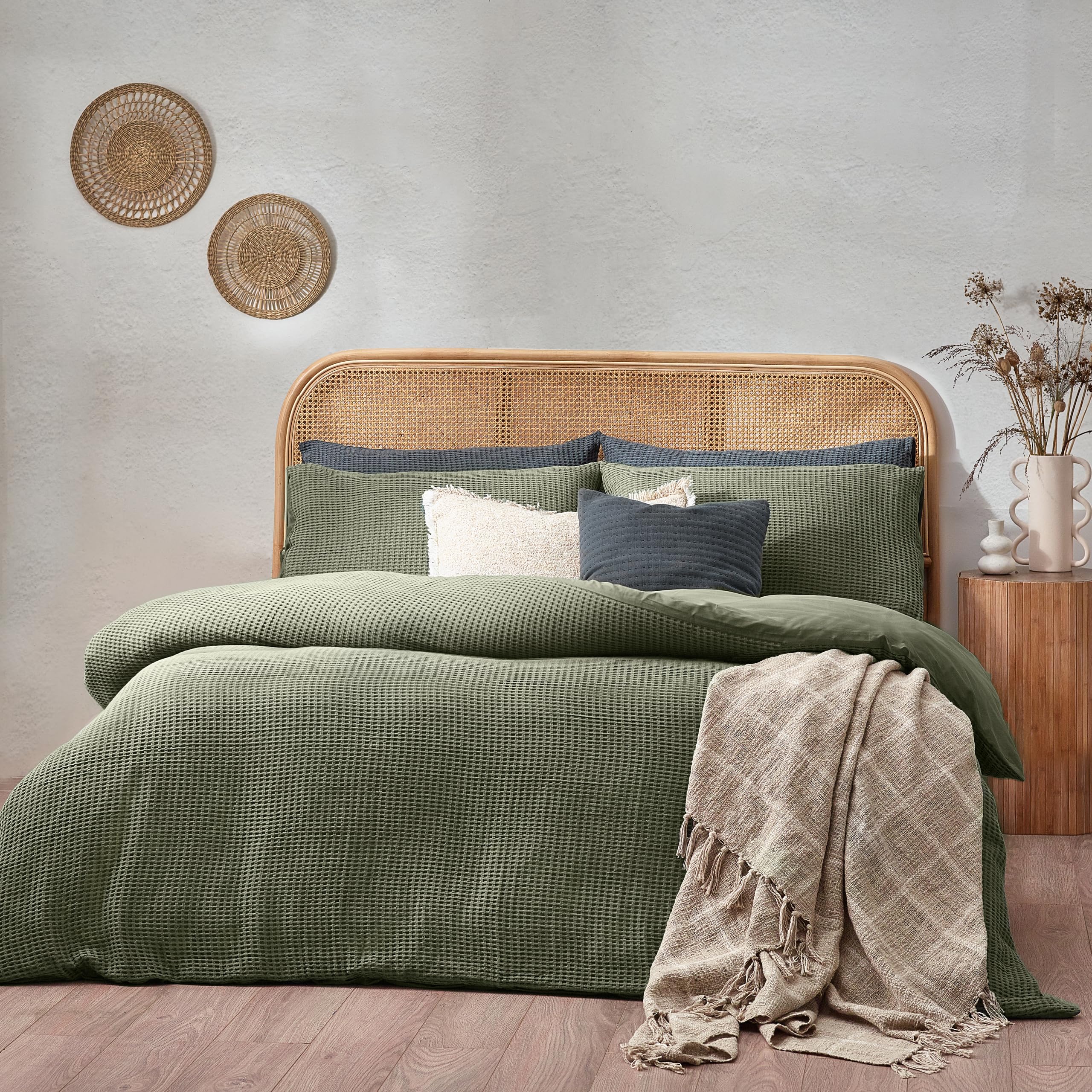Furn. Yard Chunky Waffle Cotton Duvet Cover Set - Textured Waffle Weave OEKO-TEX Certified (Eucalyptus - King)
