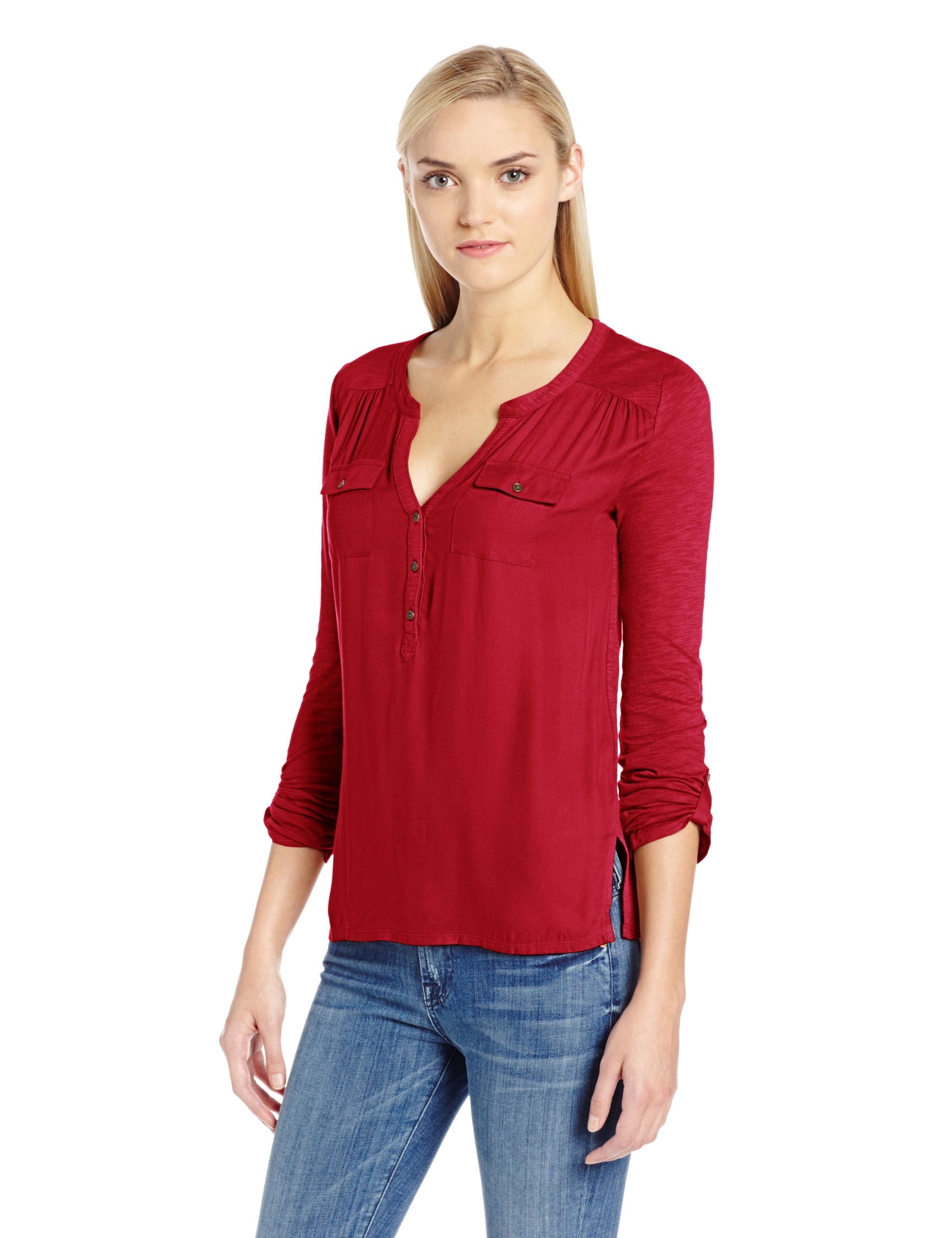 Lucky Brand Women's Pocket Woven Front Top