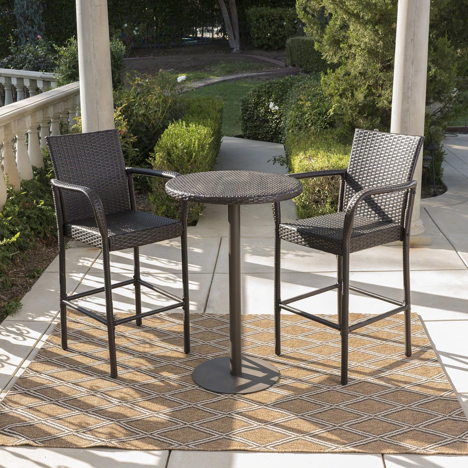 Christopher Knight Home Stella Outdoor 26" Wicker Round Bar Set, 3-Pcs Set, Multibrown