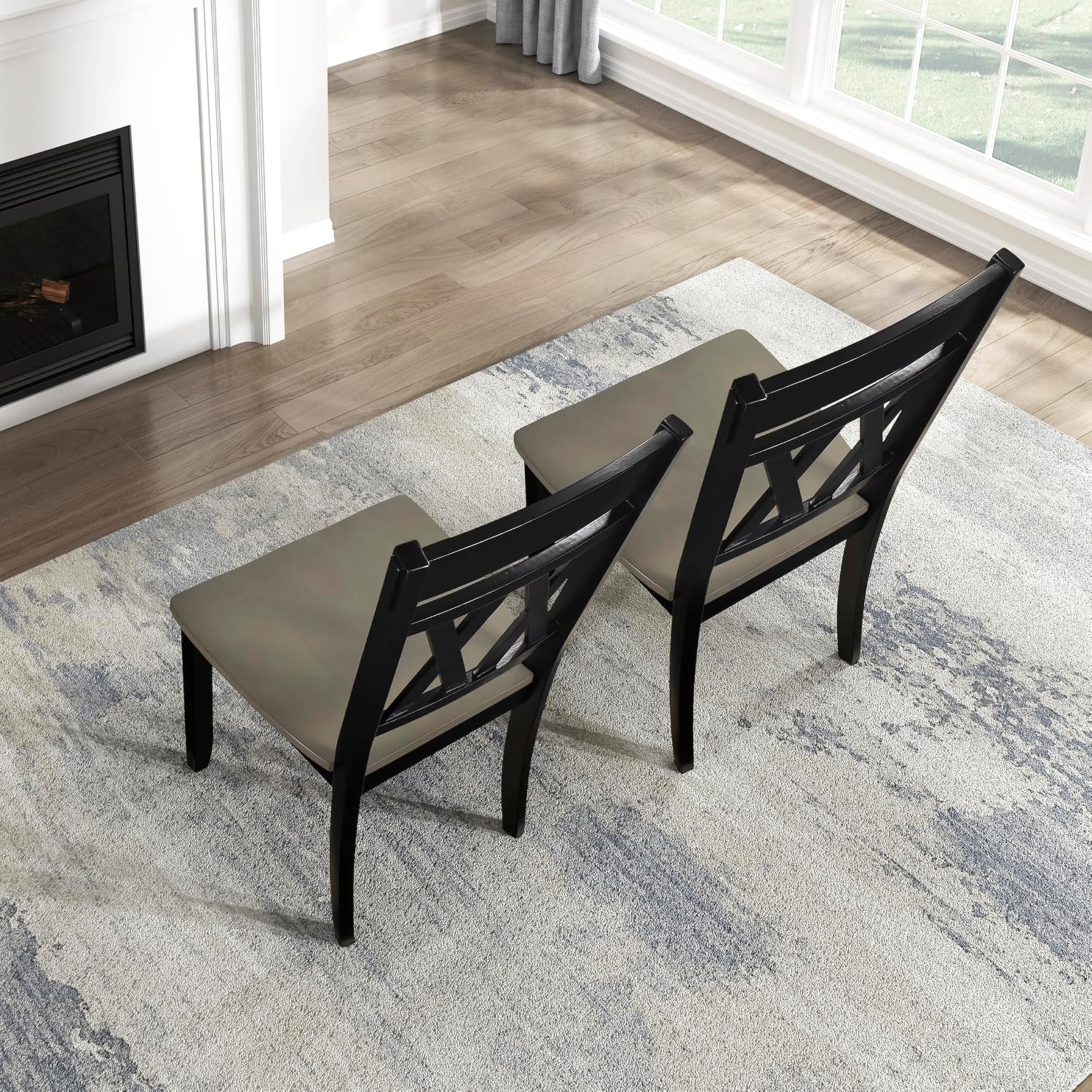 Lexicon Farmhouse Wood Dining Chair, Set of 2, Double Cross Back, Rustic Armless Chairs, Kitchen and Dining Room Furniture, Two-Tone Finish (Greywash and Antique Black)