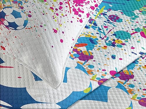 Miniatura 3 de Ambesonne Juego de colchas de fútbol, salpicaduras de colores en todas partes de pelotas de fútbol con puntuación del campeonato de la Copa del