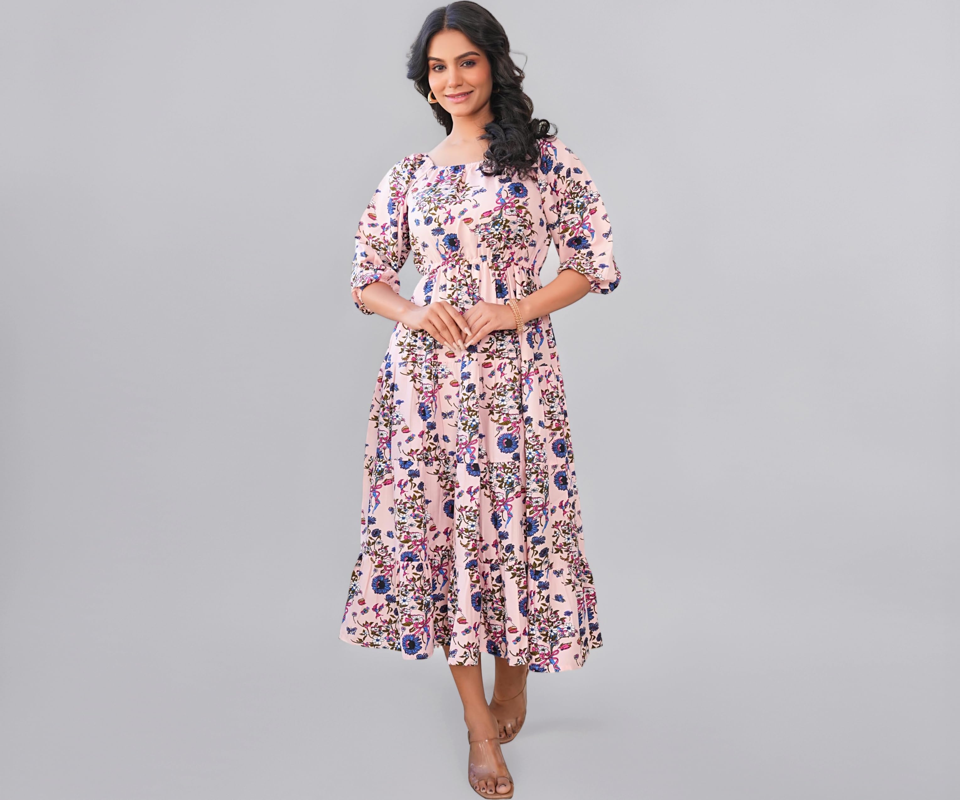Women's Rayon Floral Printed Tiered Style Maxi Dress