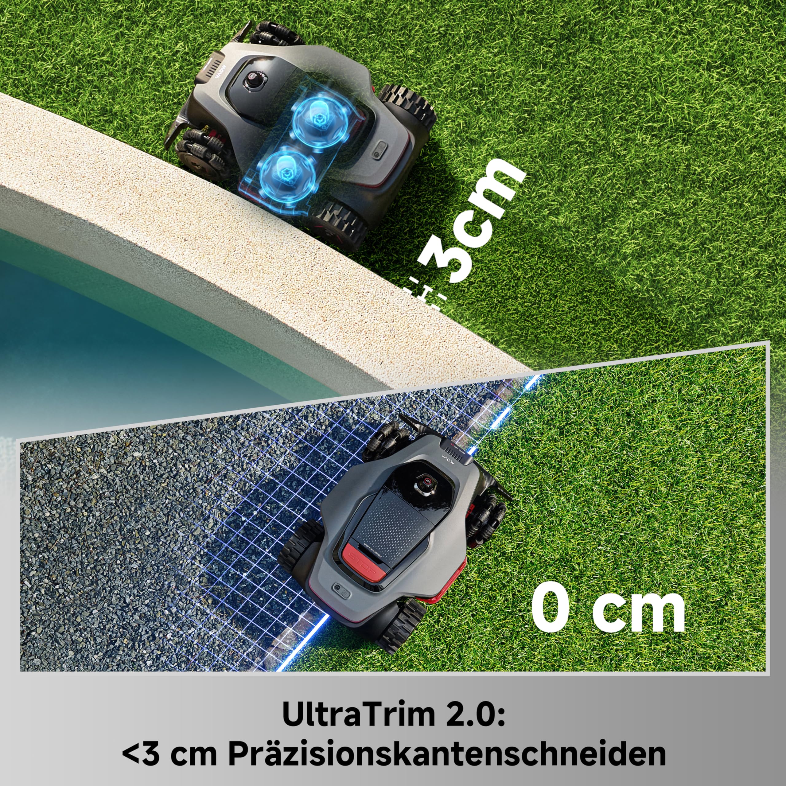 MOVA LiDAX Ultra 2000 AWD Mähroboter, RTK-frei, KI-gestützte automatische Kartierung, 360° 3D-LiDAR und KI-Dual-Vision, 36 V AWD für Steigungen von 80%, 2 Scheiben (jeweils 6 Messer), <3 cm