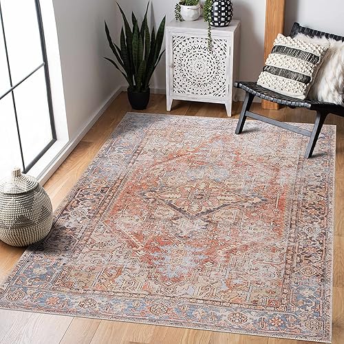 Miniatura 3 de Georgia Collection Eira - Alfombra larga envejecida para pasillo, entrada, lavable a máquina, color rojo ladrillo, marrón, naranja, azul, 2 pies 7