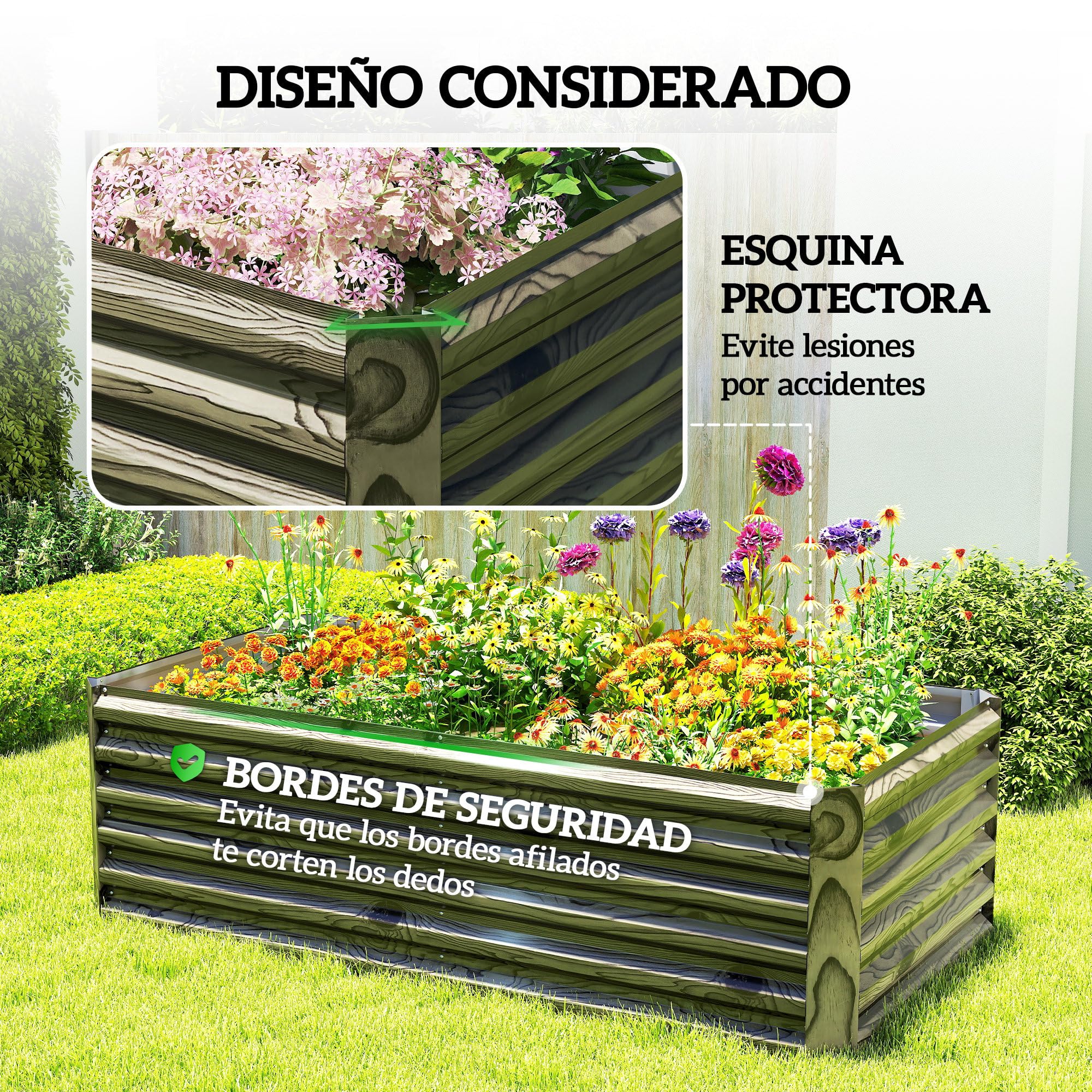Outsunny Jardinera Exterior Grande Rectangular 180x90x57,5 cm Natural | de Acero Galvanizado, Huerto Urbano para Cultivar Plantas, Macetero con Base Abierta, Resistente a la Intemperie