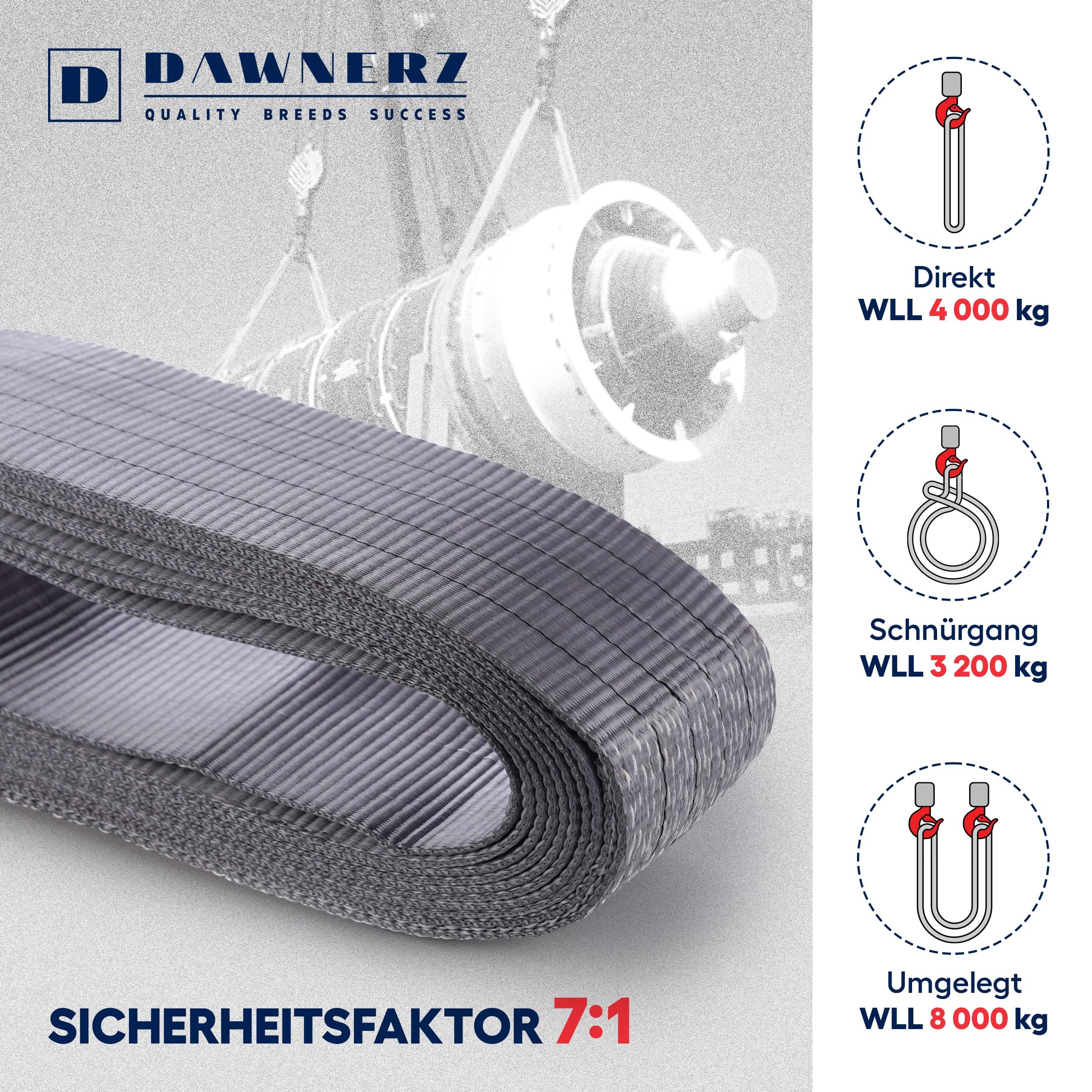 Endlos-Hebeband 4000 kg Direkt WLL, 6m - Einlagige Hebeschlinge - Schwerlast Hebegurt aus Polyester