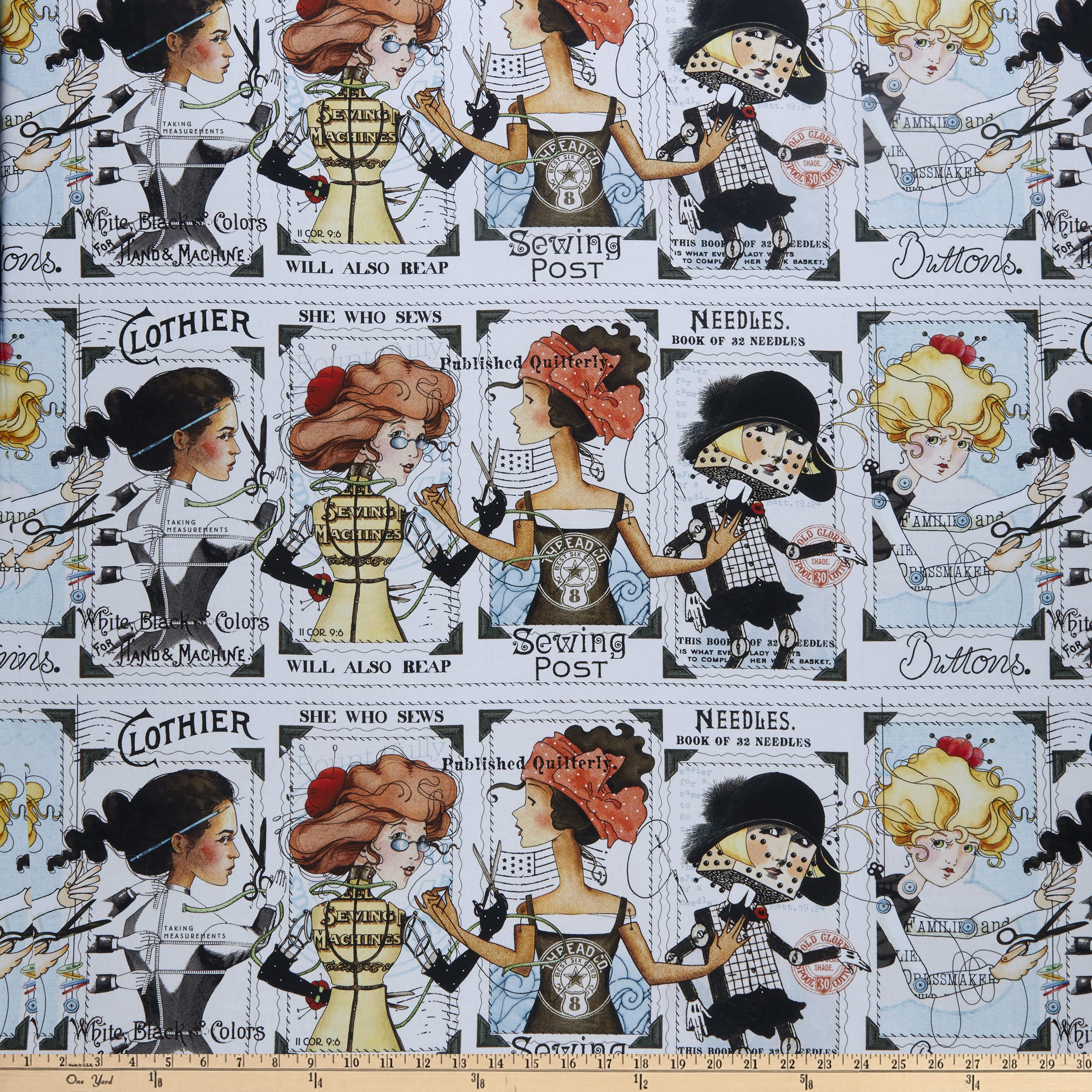 Riley Blake Designs Riley Blake She Who Sews Photo Finish Border Stripe Fabric, Multi