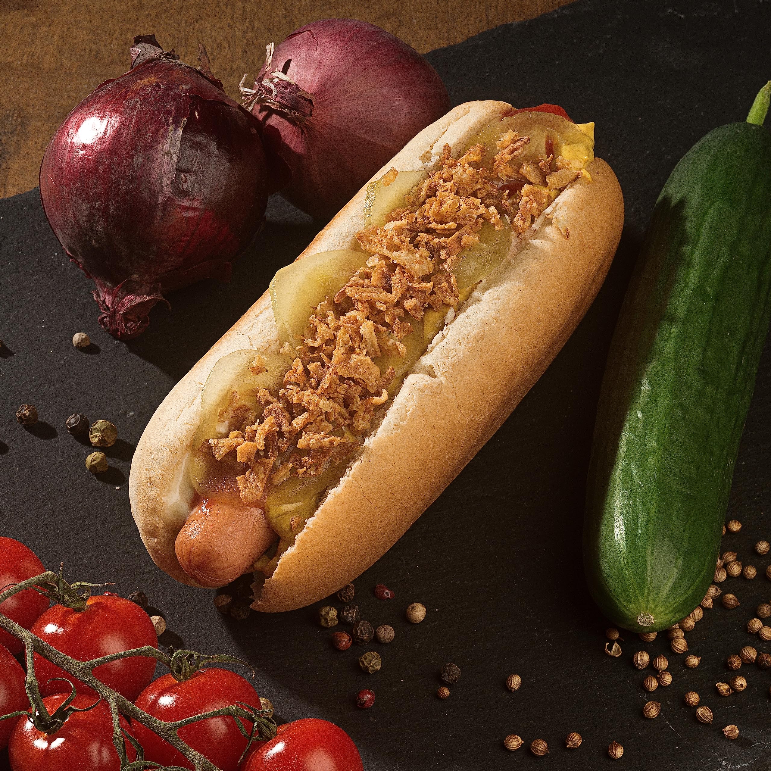 Food United Hot Dog Classic 10x für Mikrowelle, Fertiggericht in To-Go-Verpackung fürs Büro, Fast-Food servierfertig für Imbisse, Bistro, Cafés, Wurst in Aroma-Verpackung, gekühlt