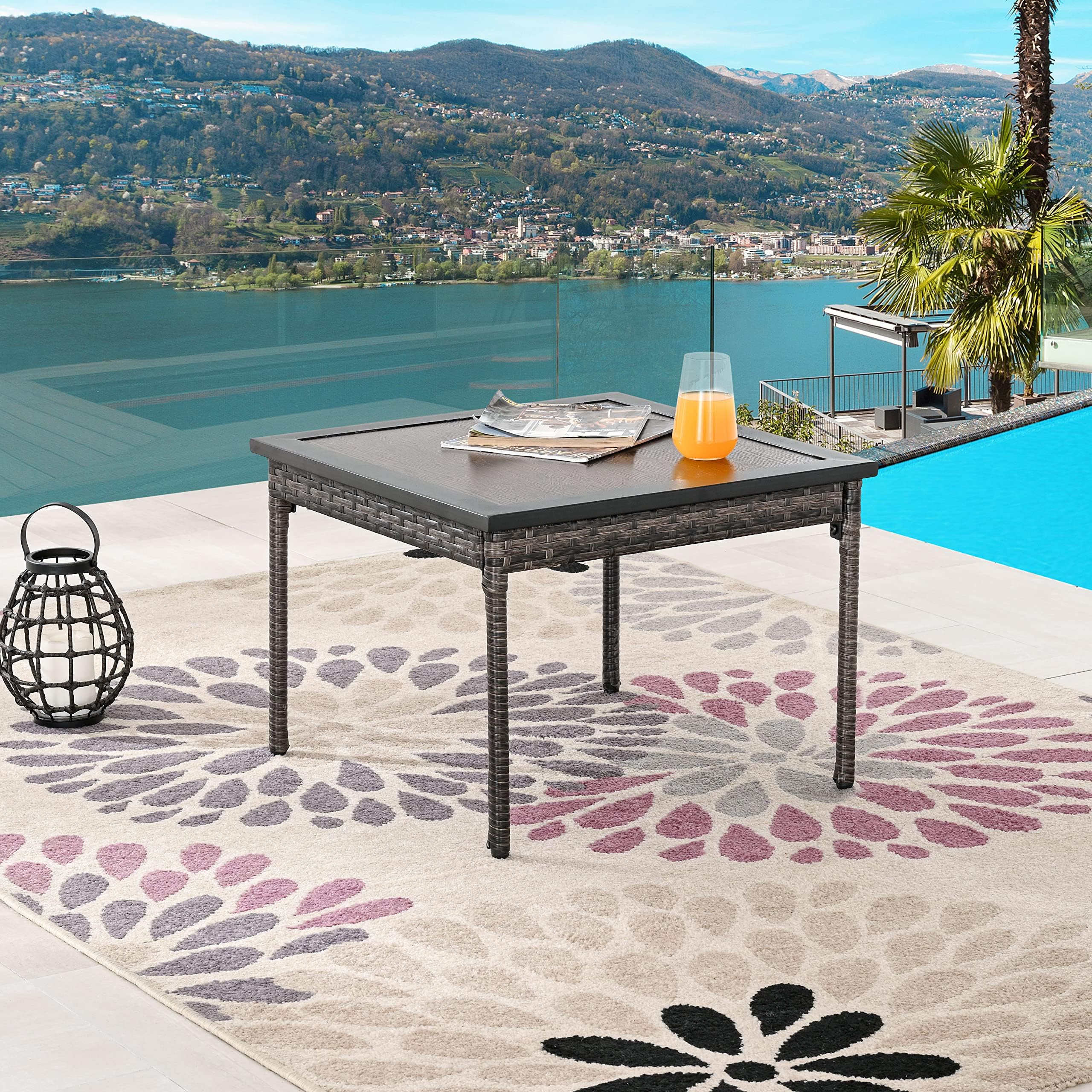 Outdoor Square Side Table for Backyard Deck Garden Porch, Brown