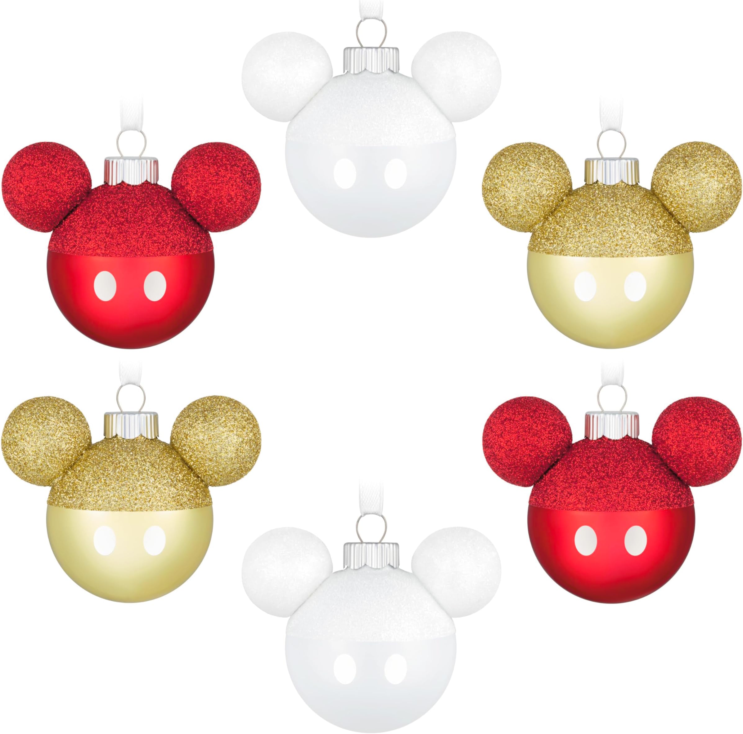 Hallmark Keepsake Christmas Ornaments, Disney Mickey Mouse, Glass, Set of 6, Gifts for Disney Fans