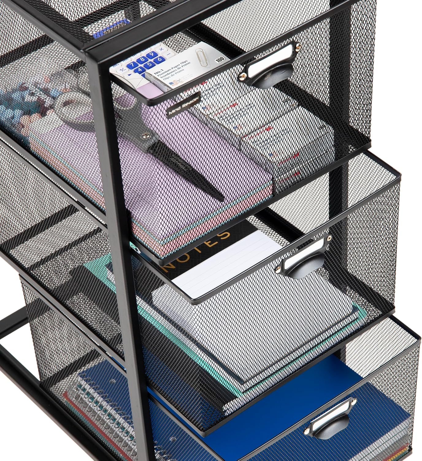 Mind Reader Office Storage Organizer with Mesh Drawers Label Holders and Optional Wheels, Metal Mesh, Black - Image 4