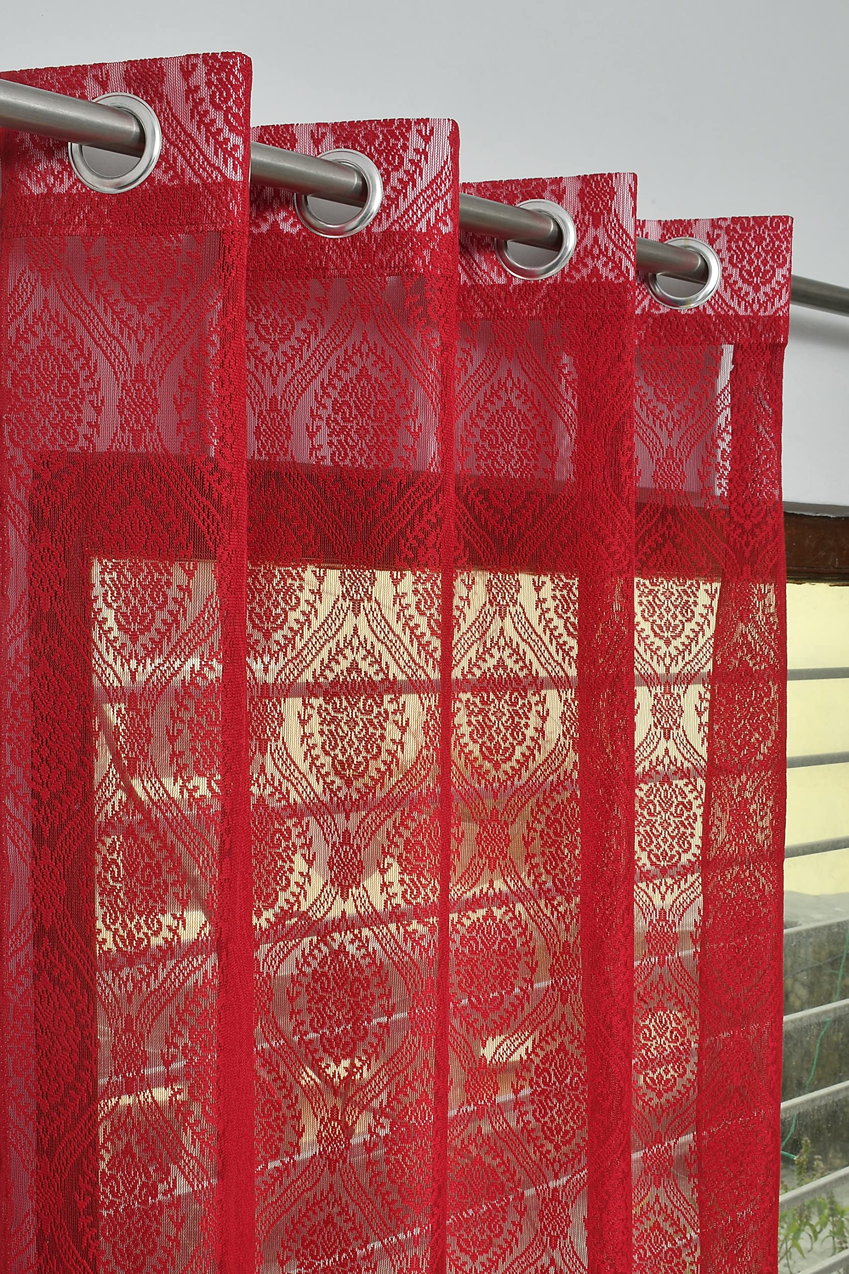 HOME UTSAV Sheer Net Damas Design Transparent Curtains for Door 7 Feet, Pack of 2, Maroon (B0BFKZF8TL) Amazon Price History, Amazon Price Tracker