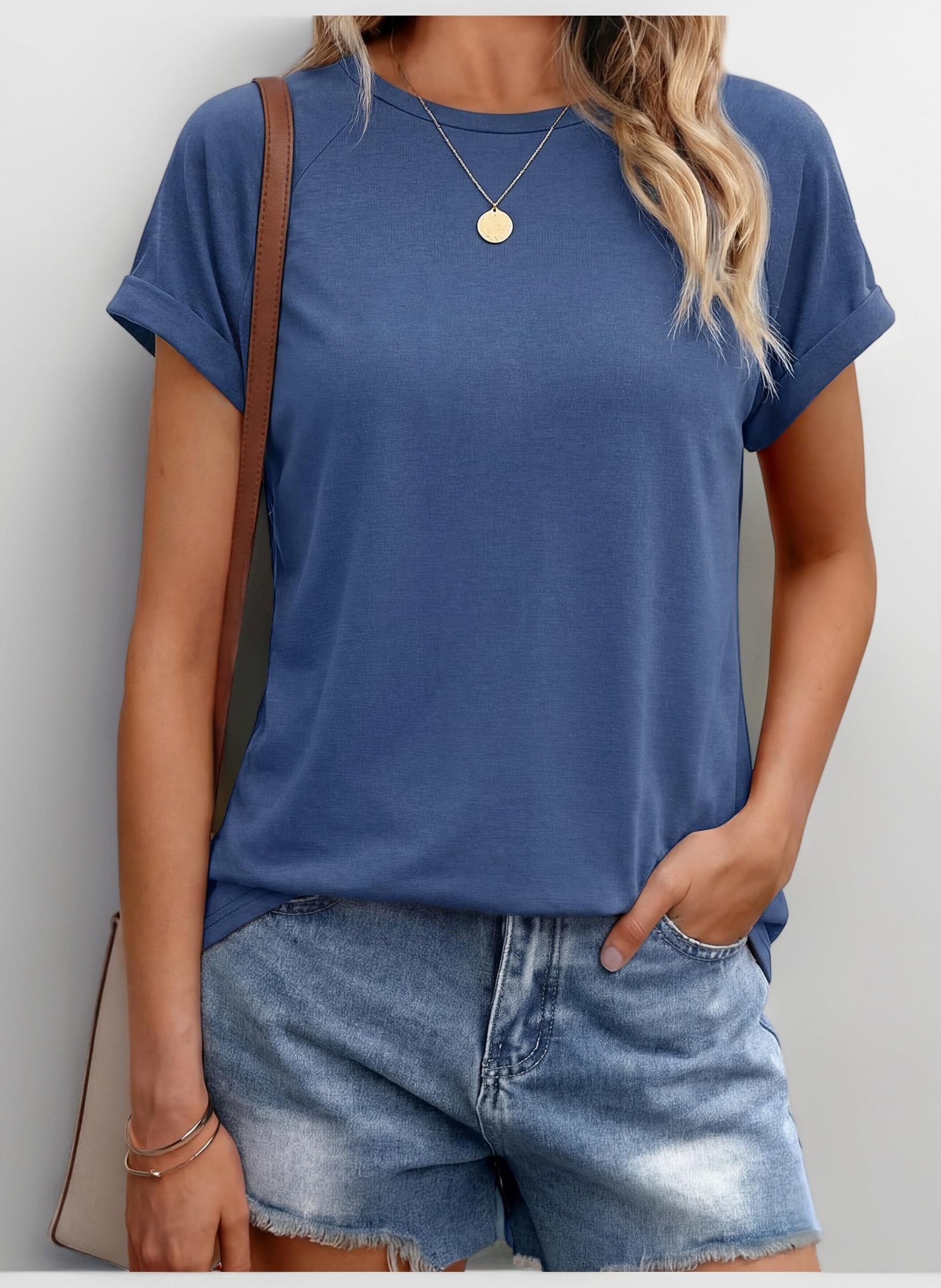 Casual Women Tops Plain Short Sleeve T-Shirt Crew Neck Regular Fit Summer Tunic Basic Tee