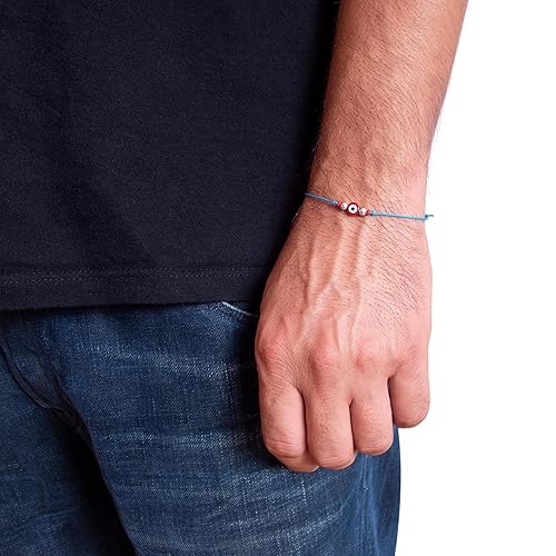 Miniatura 3 de Evil Eye String Bracelet Wrap Around. Evil Eye Wrapper Light Blue Cuff with 925 Sterling Silver or Zinc beads. Amulet for Women, Men 0.8mm