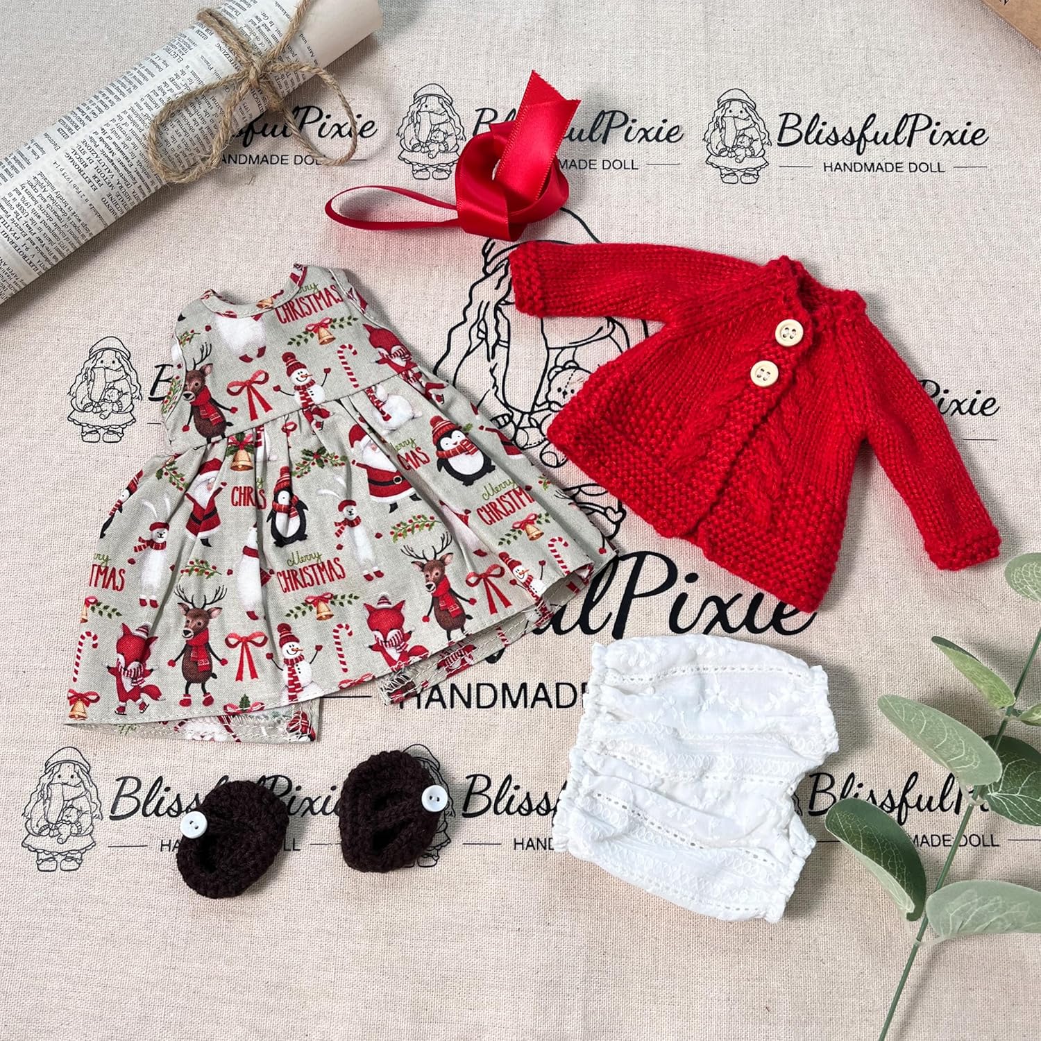 BlissfulPixie Handmade Waldorf Doll Clothes 12 inch Clothing Set with Pretty Box Girl Christmas Birthday Present-Gabriella's Clothes Accessories