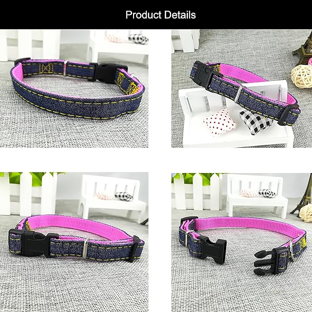 Foto 6 de 7 de Newtensina Moda Perro Collar y Correa Set Tela de Mezclilla Perrito Collar con Correa para Perro - Pink - M