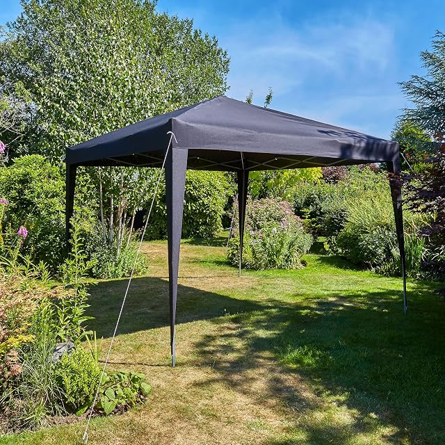 Home Source Pop Up Gazebo 3m x 3m Outdoor Garden Marquee Tent Easy Up Black With Carry Bag