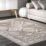 8x10 Becca Traditional Tiled Area Rug, Taupe, Faded Transitional Design, Stain Resistant, For Bedroom, Dining Room, Living Room, Hallway, Office, Kitchen, Entryway