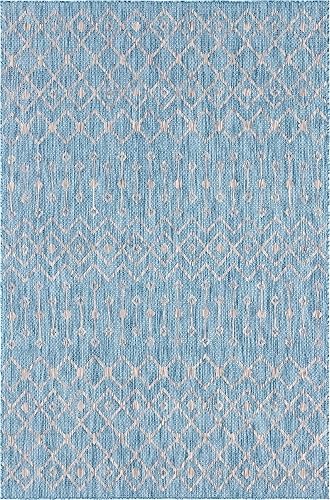 Vista 210 de Unique Loom Alfombra Colección enrejado Marroquí Celosía Transicional Interior y Exterior, Polipropileno Gris carbón/natural