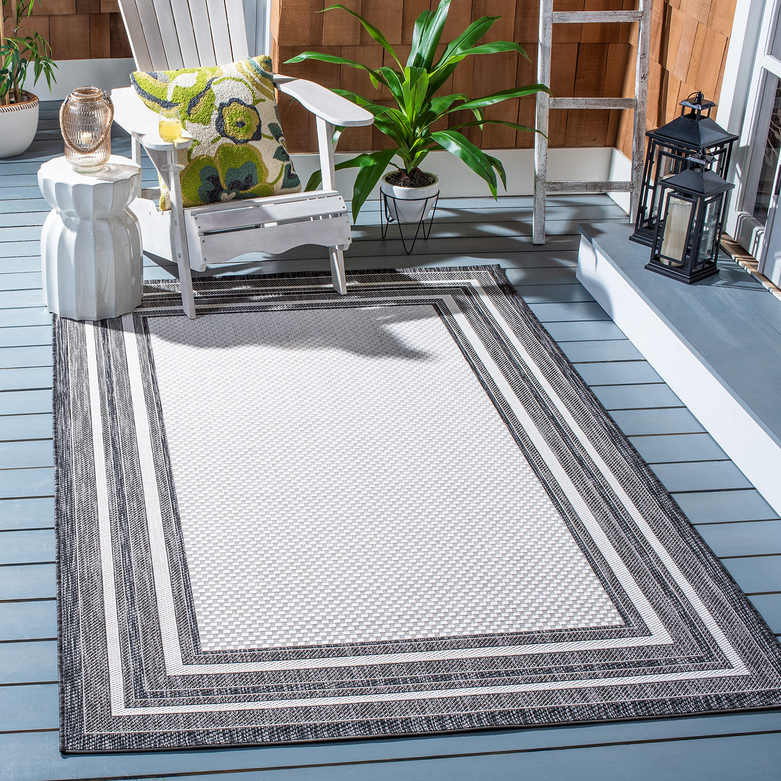 【ますが】 Safavieh Courtyard Collection 2'3" x 14' Light Grey/Black CY8475