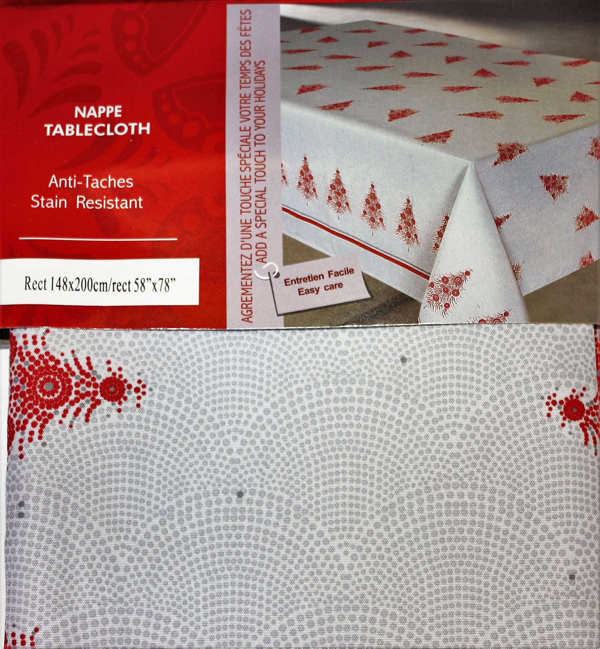 Christmas Tree, Stain Resistant Tablecloth- 100% Polyester- Easy Care, Rect 58"x78" (Grey)