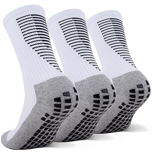 4 Pairs Football Grip Socks Anti Slip Socks White Grip Socks Sport Socks Grippy Socks Mens Football Socks Running Socks For Football Basketball Soccer Volleyball Running Hiking UK Size 5.5-10.5