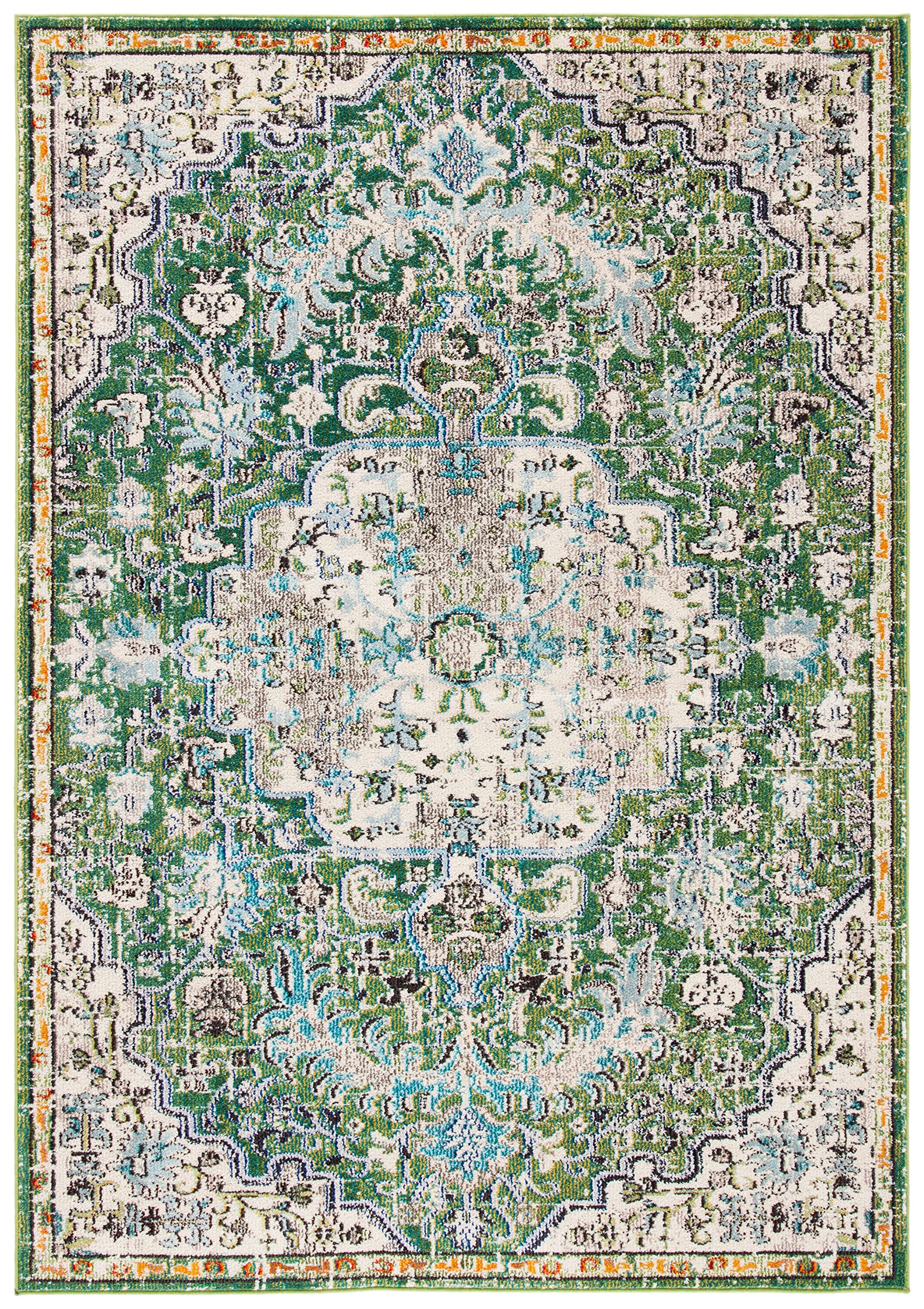 SAFAVIEH Boho Rug for Living Room, Dining Room, Bedroom - Madison Collection, Short Pile, in Green and Turquoise, 67 X 122 cm