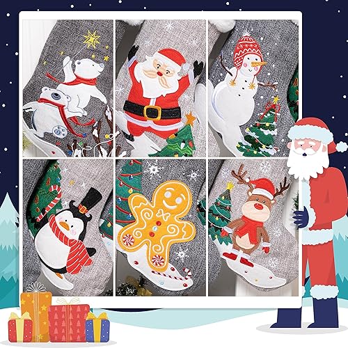 Miniatura 2 de GEX Medias de Navidad personalizadas 2023 de 21 pulgadas, nombres bordados, de arpillera gris y azul, búfalo, piel sintética, lindo patrón para