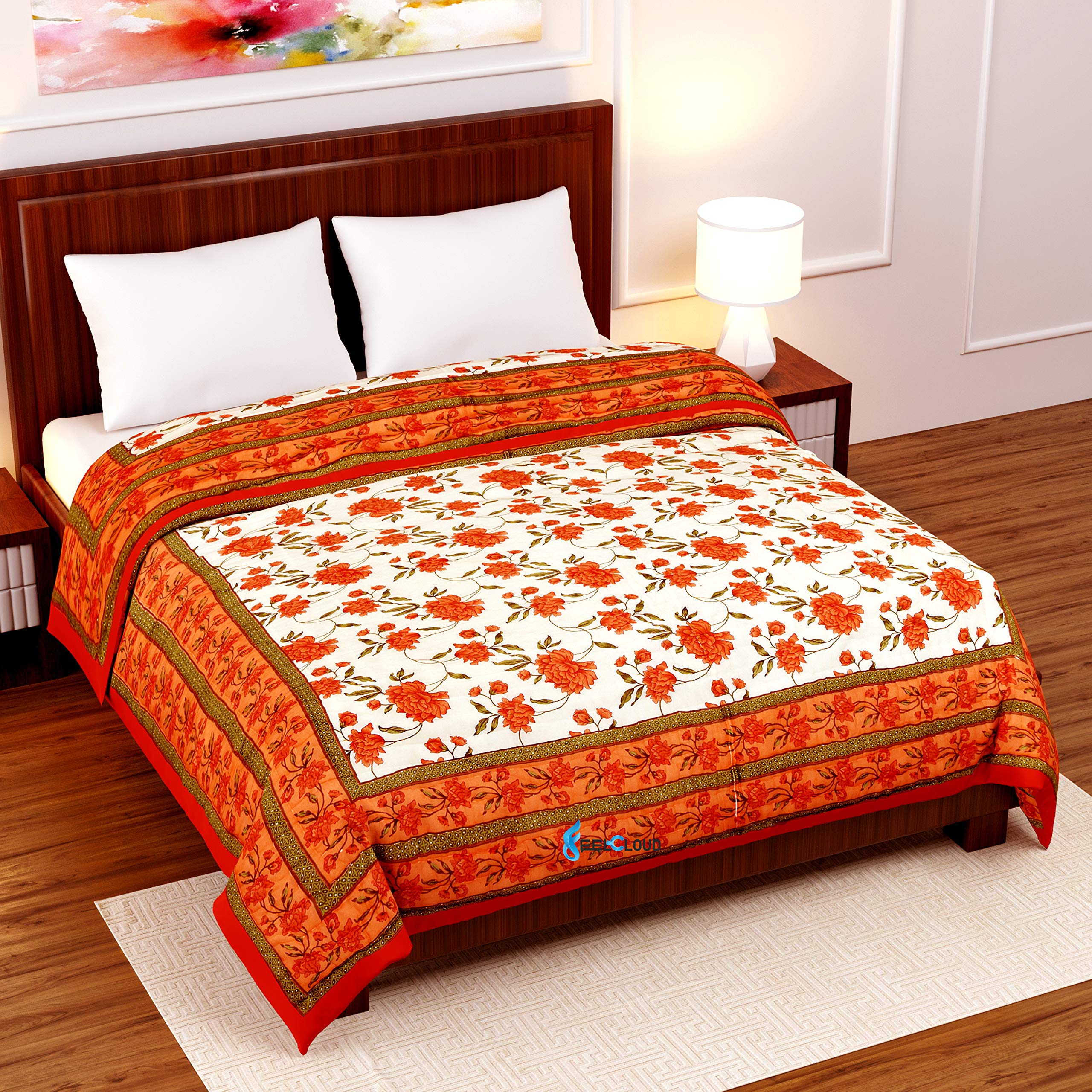 Buy Woodsy Jaipuri Razai Rajasthani Handmade Traditional Reversible Hand  Block Double Bed Soft Light Weight Pure Cotton Winter and Summer Rajai Ac  Quilt Razai/Rajai/Quilt/Blanket/Dohar (Orange Flower) Online at Low Prices  in India -