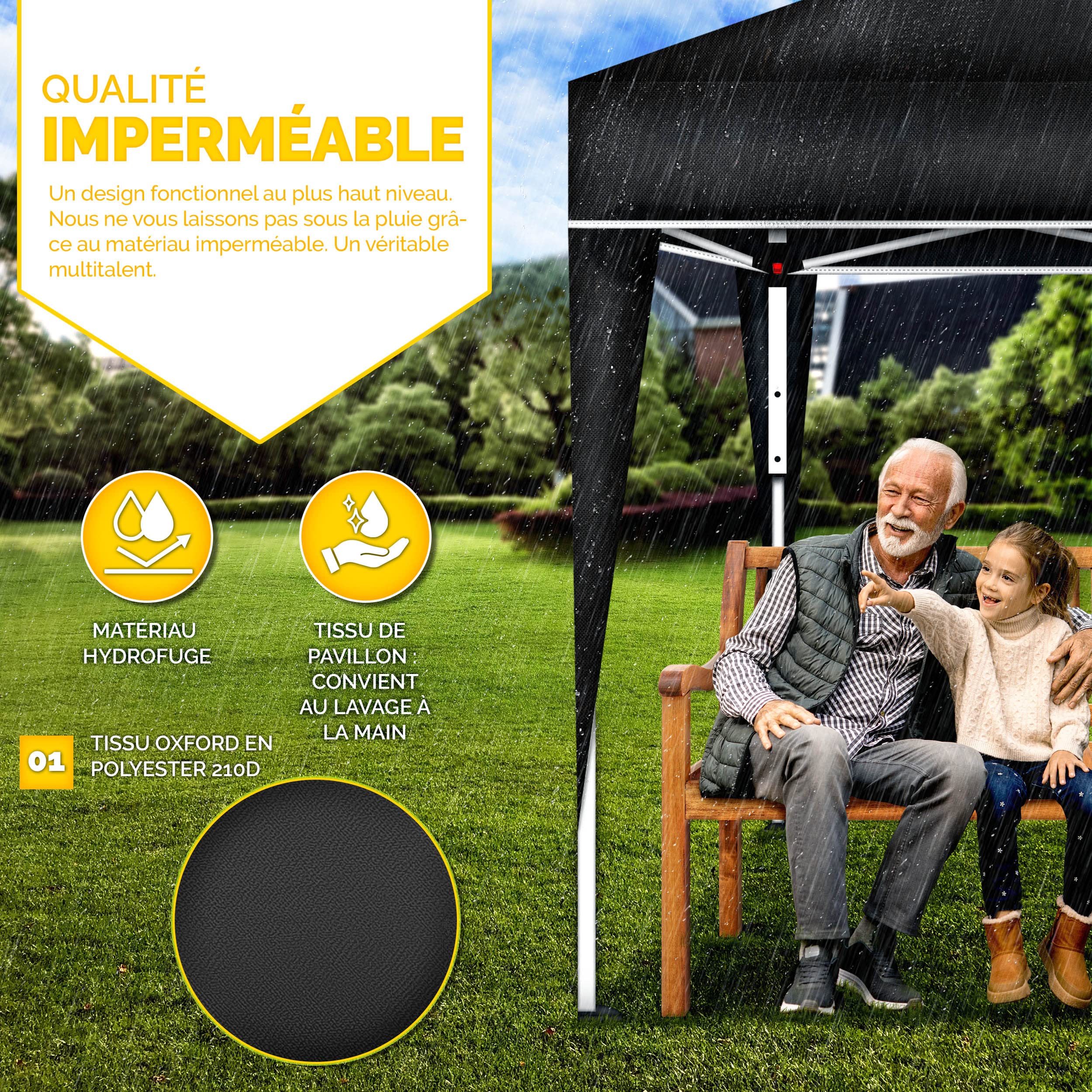 tillvex Tonnelle de Jardin 3 x 3 m Pliable | Tente Pliante à Hauteur réglable | Auvent pour Camping, Festival, Plage | Protection UV 50+ | Chapiteau avec Sac