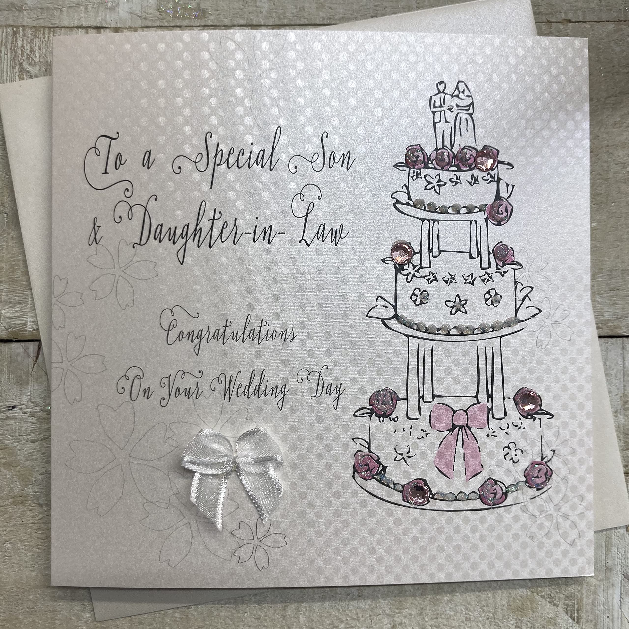 WHITE COTTON CARDS To A Special Son and Daughter-in-Law Congratulations on Your Wedding Day, BD29