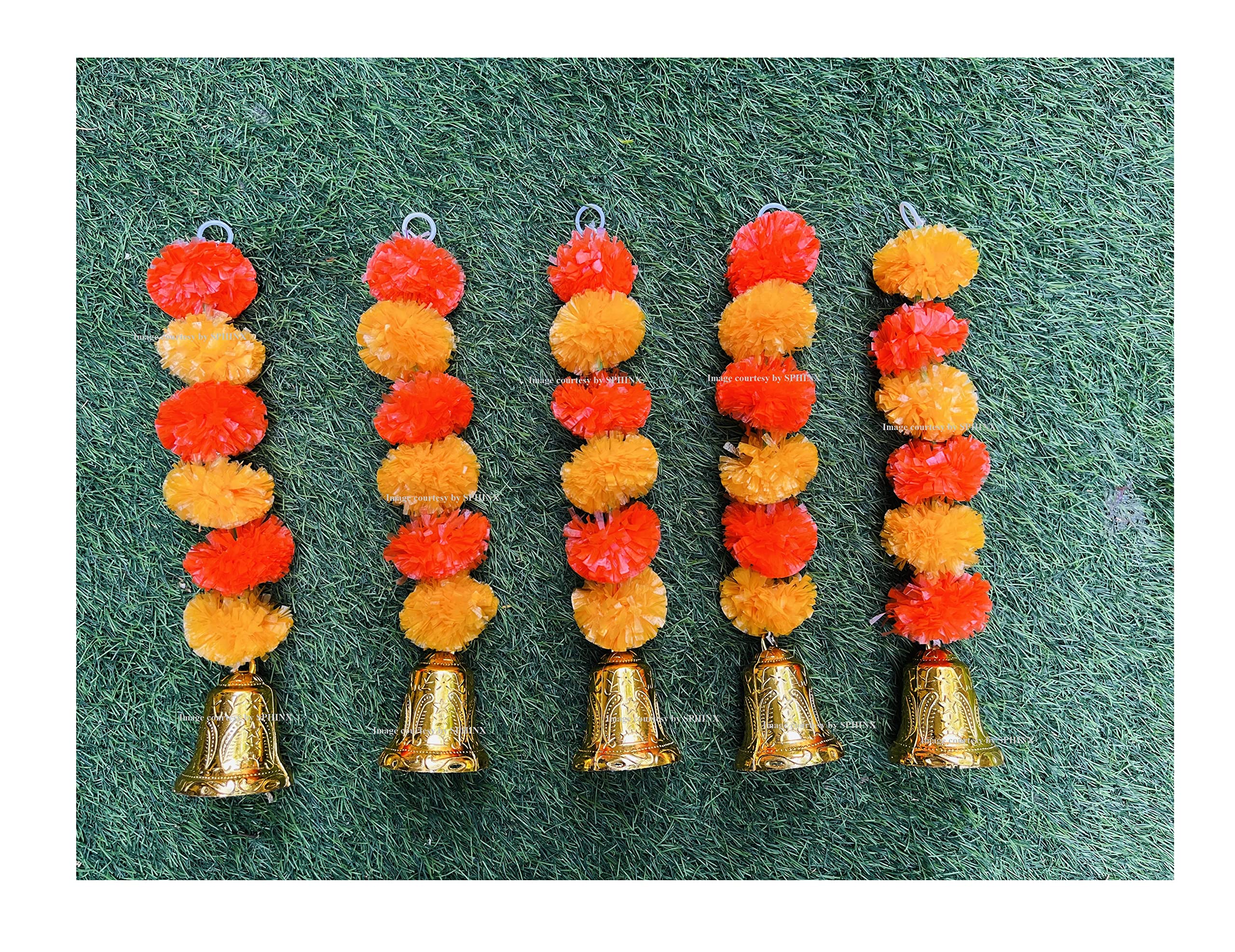 SPHINX Artificial Marigold Fluffy Flowers and Golden/Silver Hanging Bells Short Garlands/torans/Wall hangings/latkans for Decoration Approx 1.2 ft- (Light & Dark Orange, 2 Pieces) (B0C5975JXD) Amazon Price History, Amazon Price Tracker