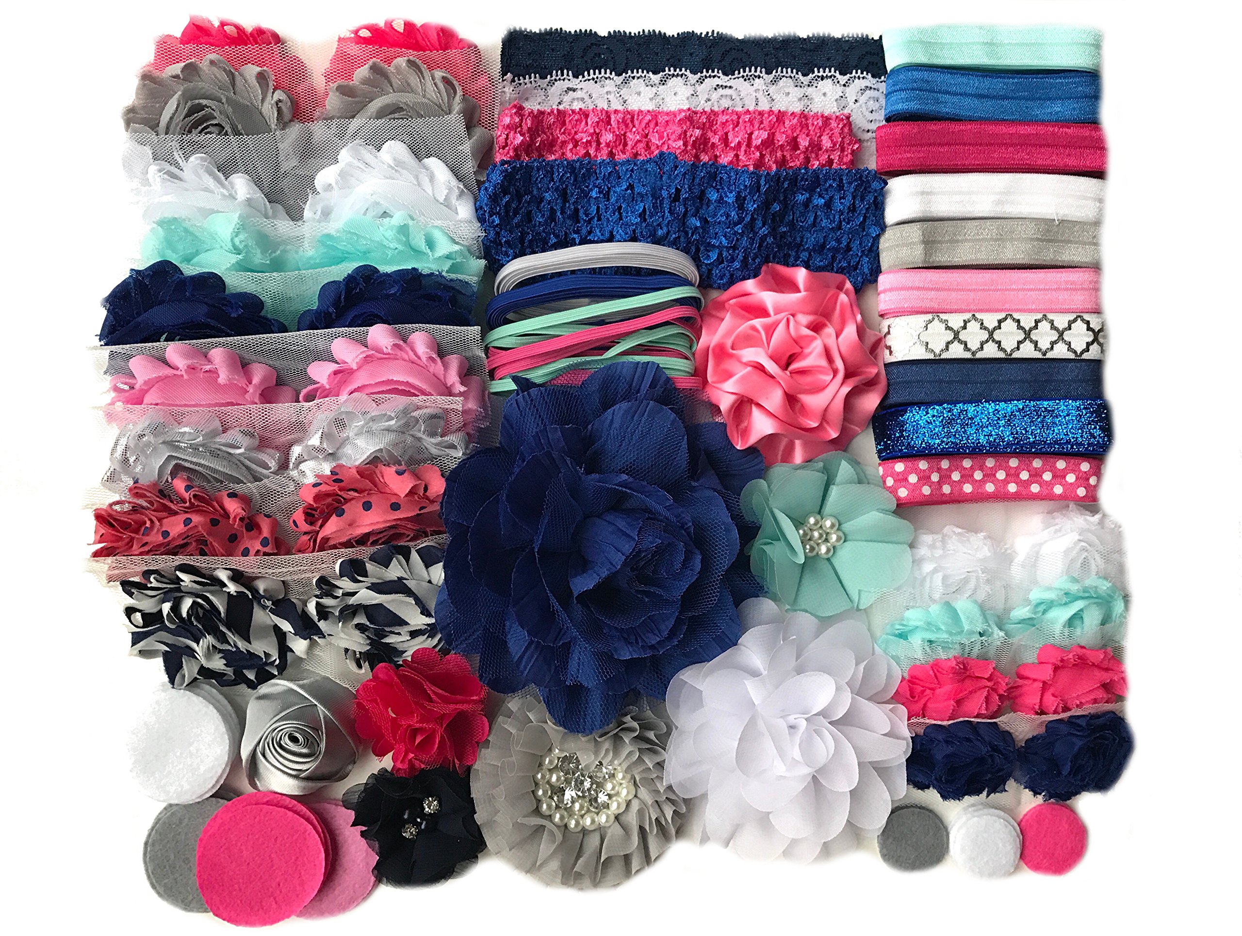 Bowtique EmileeBaby Shower Headband Kit DIY Headband Kit makes over 30 Headbands - Blue and Pink