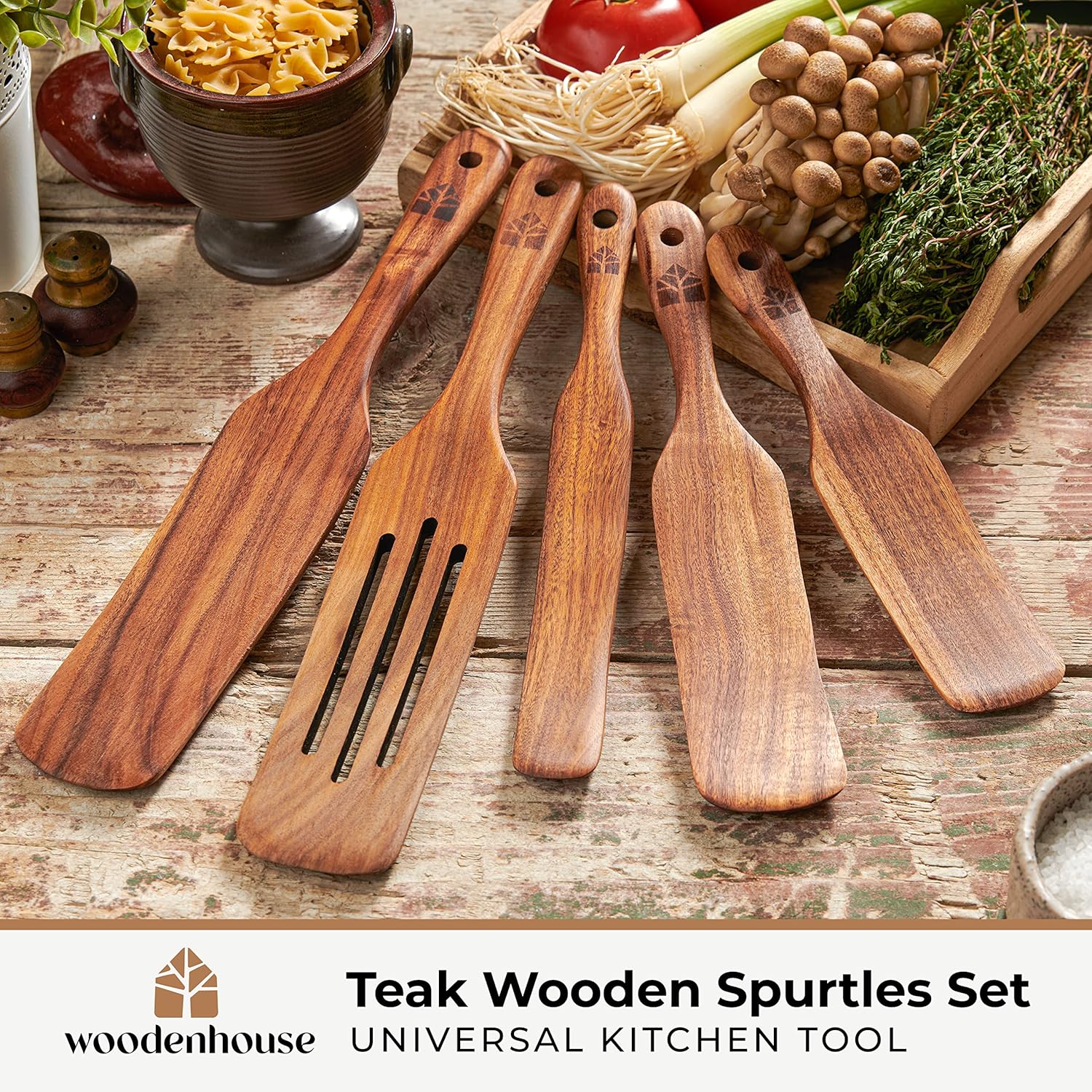 Spurtle Set, Teak Spurtle Spatula Set of 5 - Spurtles Kitchen Tools Wooden – Non Stick Cookware for Serving, Stirring, Mixing, Scraping, Scooping By Woodenhouse - Image 2