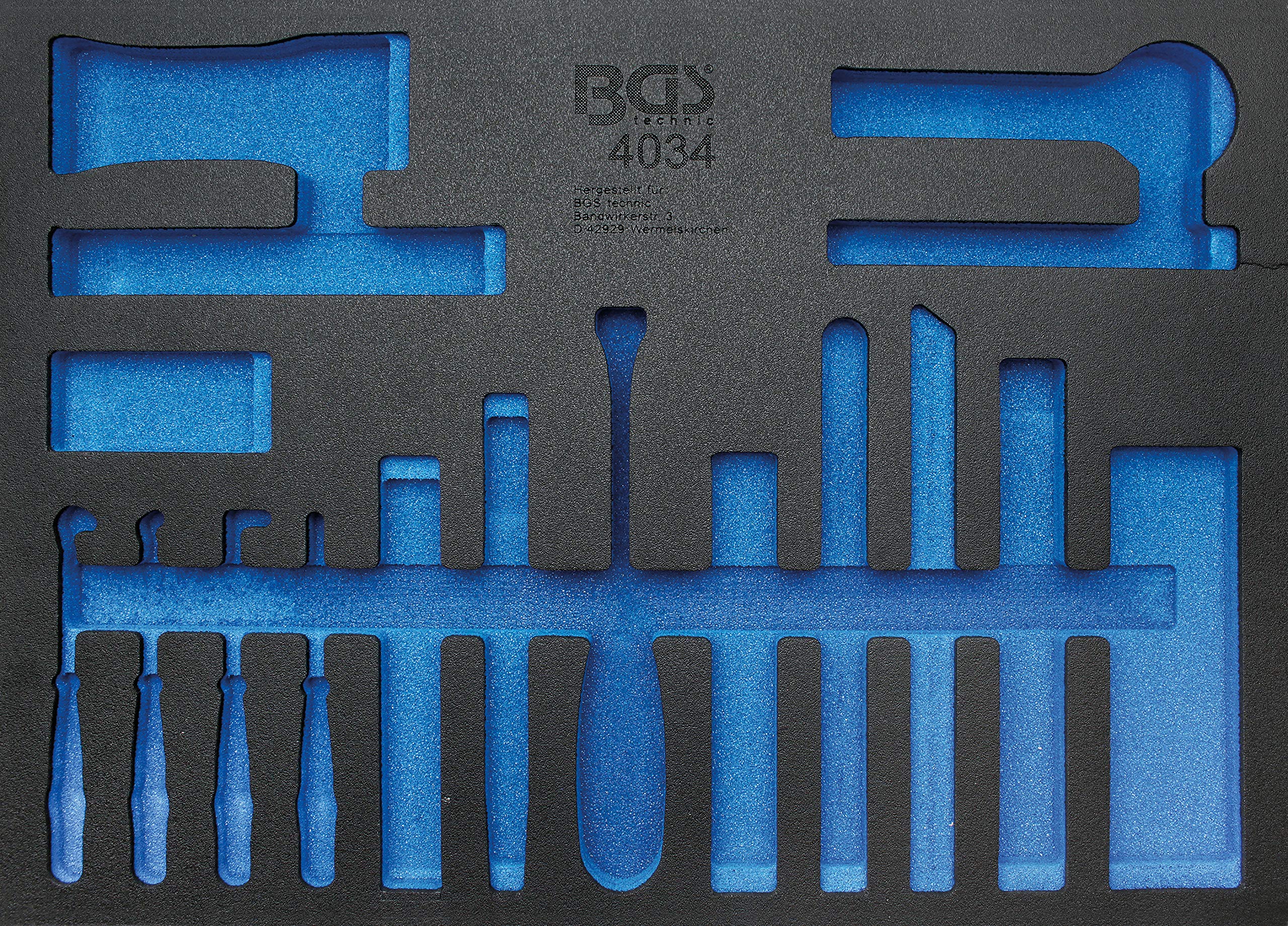 BGS 4034 | Bandeja para carro 3/3: Juego de herramientas de extracción, cuña de montaje, y ganchos | 17 piezas