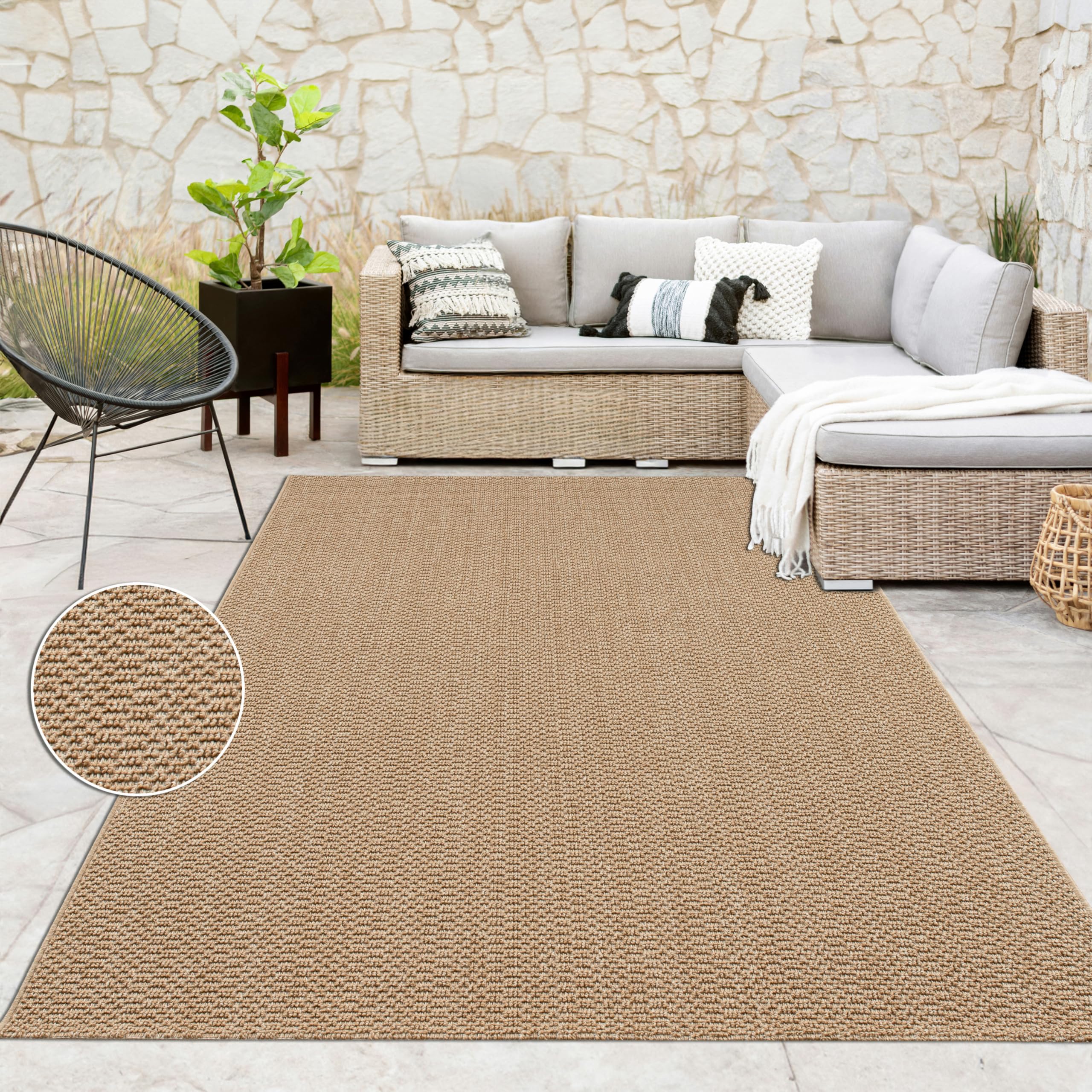 Paco Home Tappeto Esterno ed Interno Effetto Juta Naturale - Robusto, Impermeabile - per Balcone, Cucina, Corridoio, Terrazza - Tinta Unita Toni Naturali, Dimensione:160x220 cm