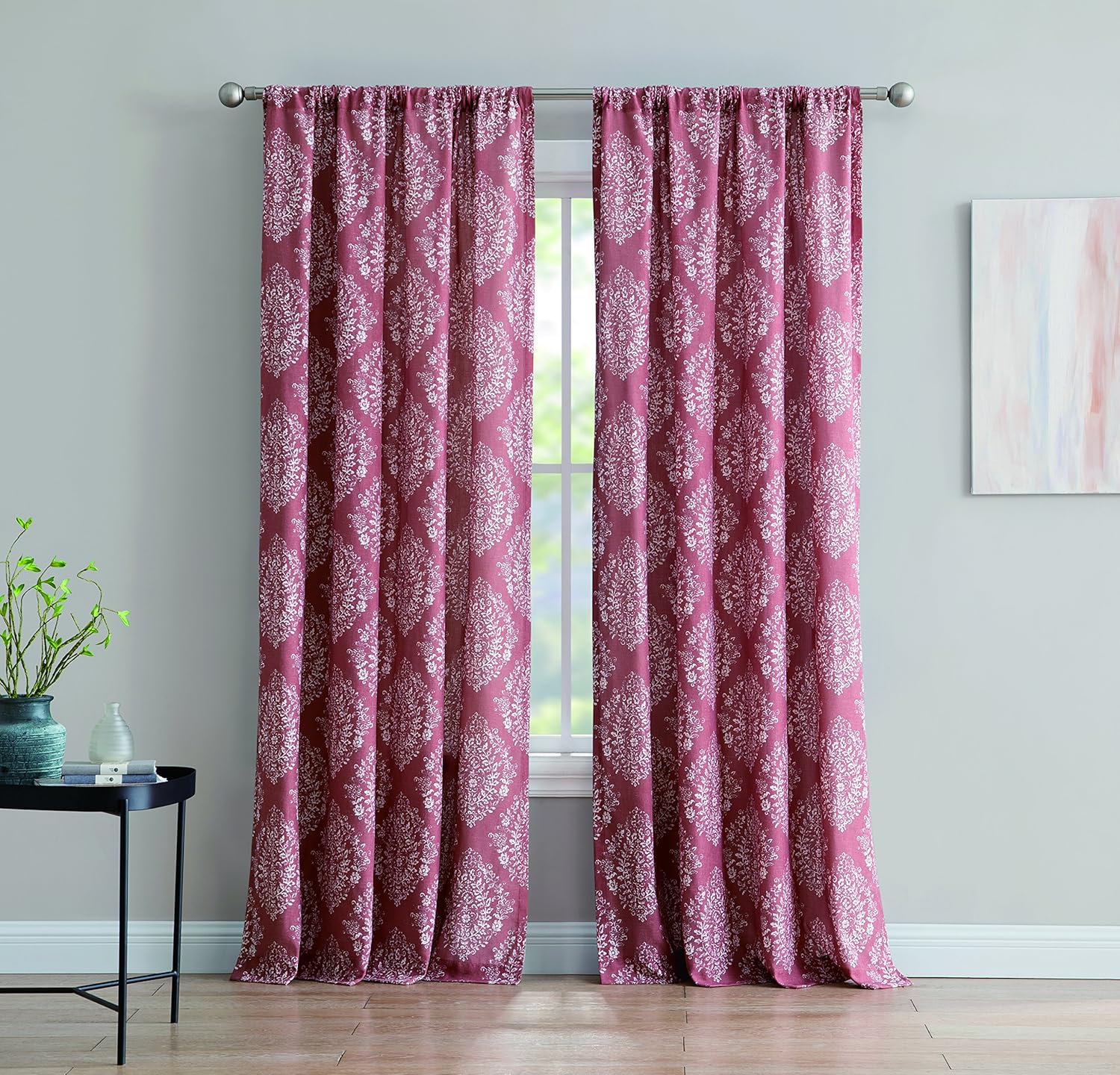 Alma Floral Rod Pocket Window Curtain Panel, Sienna