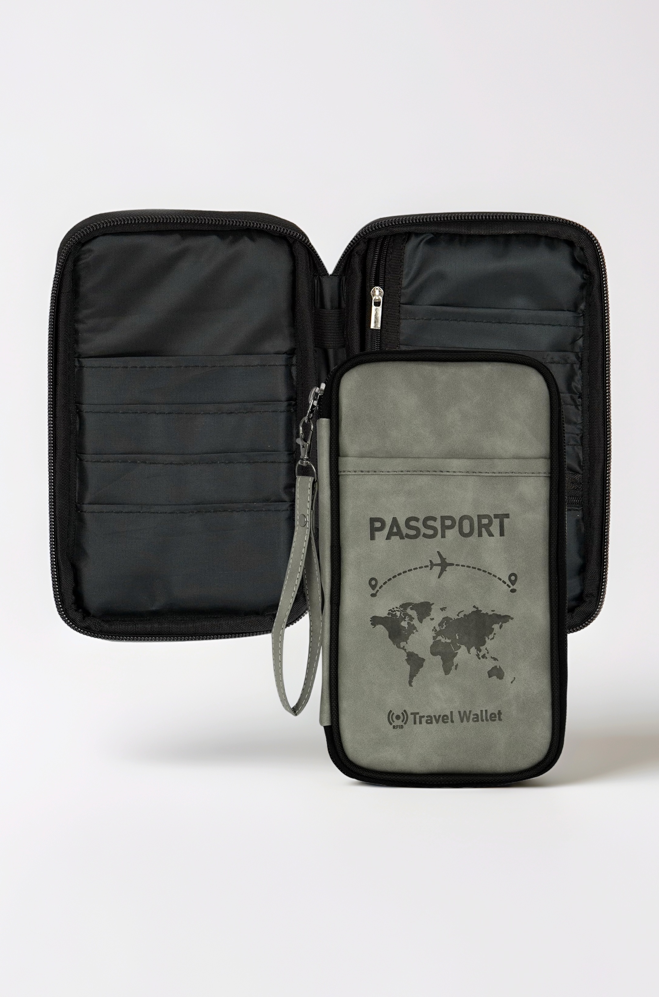 Storite Unisex Leather RFID Travel Family Passport Holder Card Holder Wallet Travel Accessories Document Organizer, Passport Cover, with Removable Hand Strap and (Black- 24.5 x 14 x 2.3 cm)