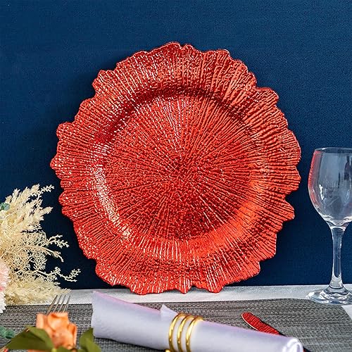 Miniatura 5 de Juego de 6 platos rojos redondos de 13 pulgadas, cargadores de arrecife de plástico para platos de cena, suministros de boda para todas las