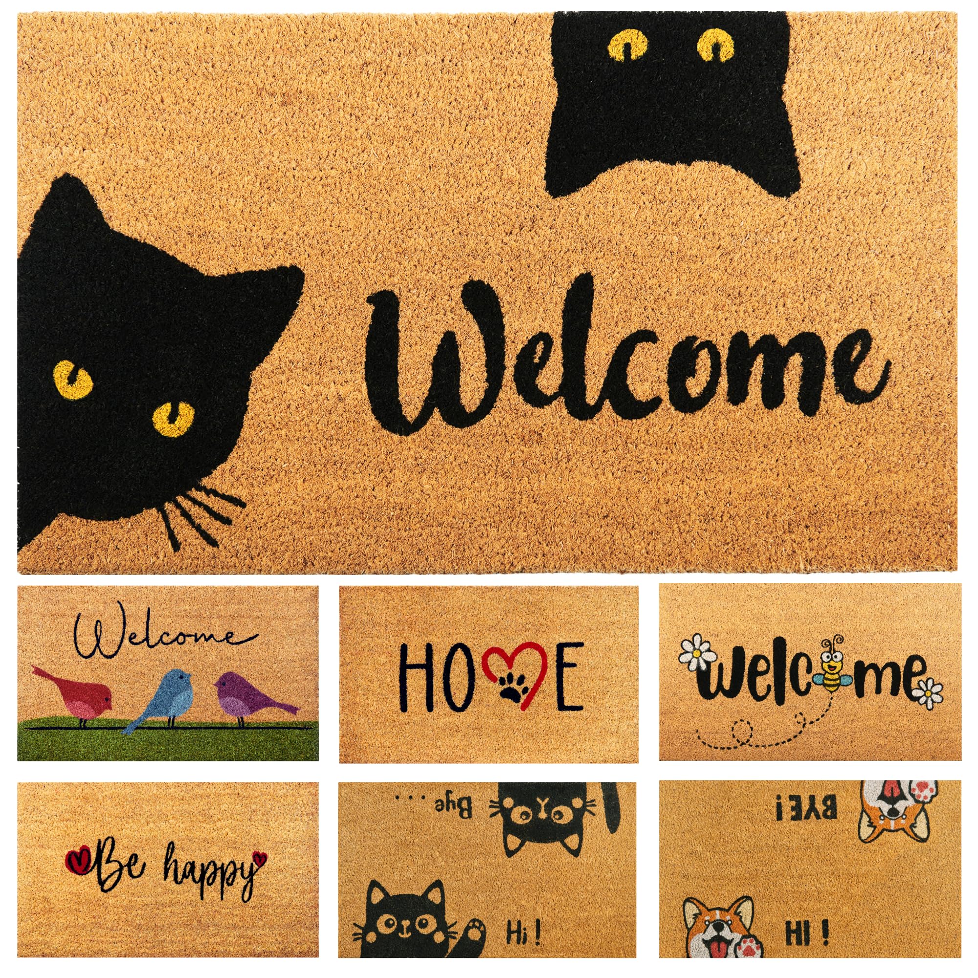 Felpudo Welcome Gatos de Fibra Coco - 70x40cm - Felpudos Antideslizantes - Felpudos Originales para la Entrada a Casa, Pasillos, Puertas de Exterior - Accesorios para el Hogar - Material Resistente