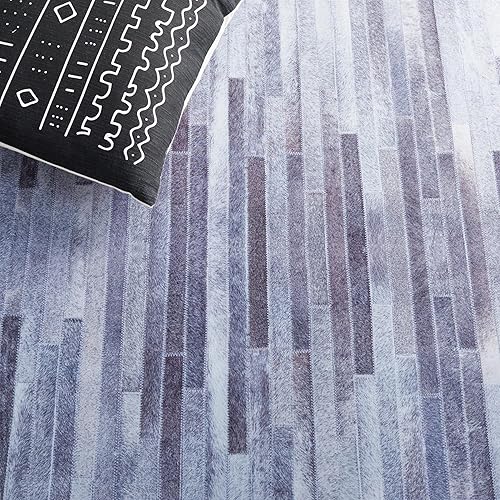 Miniatura 4 de Safavieh Alfombra de área de la colección Faux Hide - 9 x 12 pies, color marfil y gris claro, diseño rústico, no desprende pelusa y de fácil